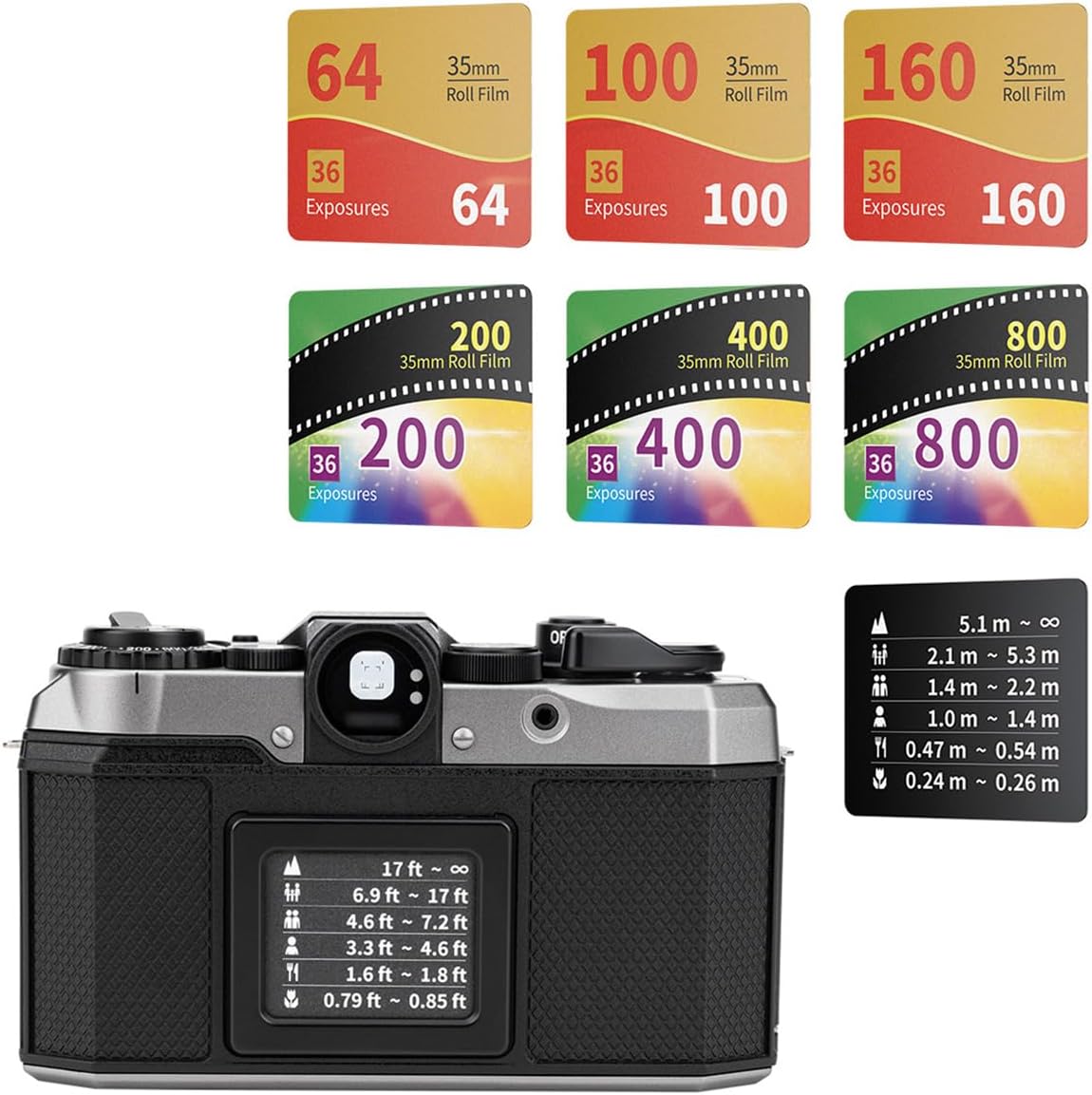 (7 Pcs) Focus Guide Card 6 pcs Film Record Cards for Pentax 17 Film Camera, Compact and Practical Film Photography Tool Card Set with Double-Sided Design