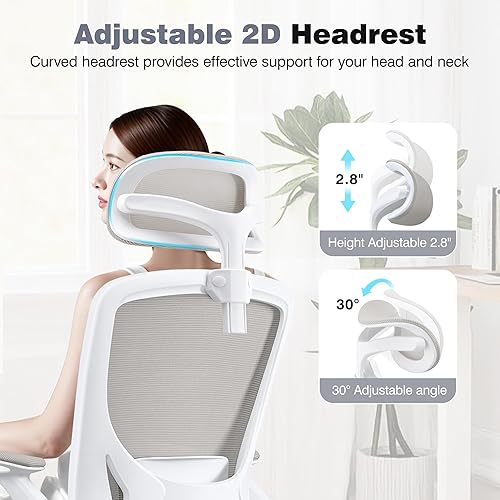 Miniatura 4 de Silla de oficina ergonómica de respaldo alto, sillas de escritorio de malla para oficina en casa con soporte lumbar, reposabrazos abatibles, silla