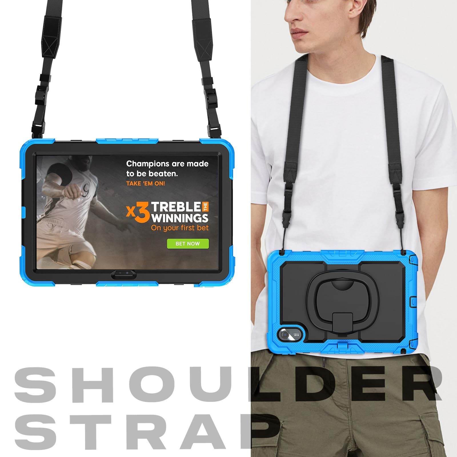 Etui z folią ochronną na ekran do tabletu Lenovo Ldea Tab 11 cali 2025/Tab K11 Gen 2 (TB336FU/TB336ZU), solidne, pełne, ochronne etui obrotowym uchwytem, ​​silikonowe(Light Blue)