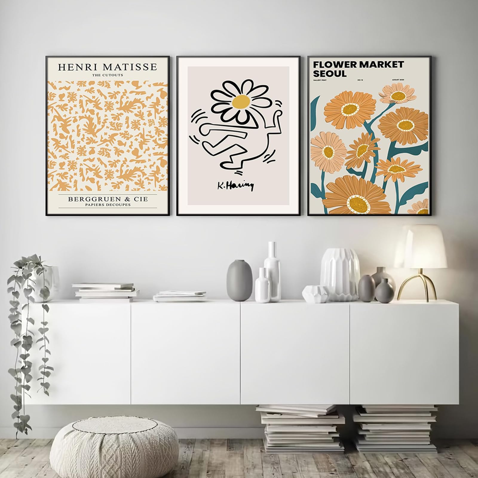 ZBELLO Set of 3 Posters, Abstract Matisse Flower Markets Wall Art Posters, Modern Canvas Wall Decoration, Floral Canvas Prints for The Living Room and Bedroom, Unframed (40x50cm)