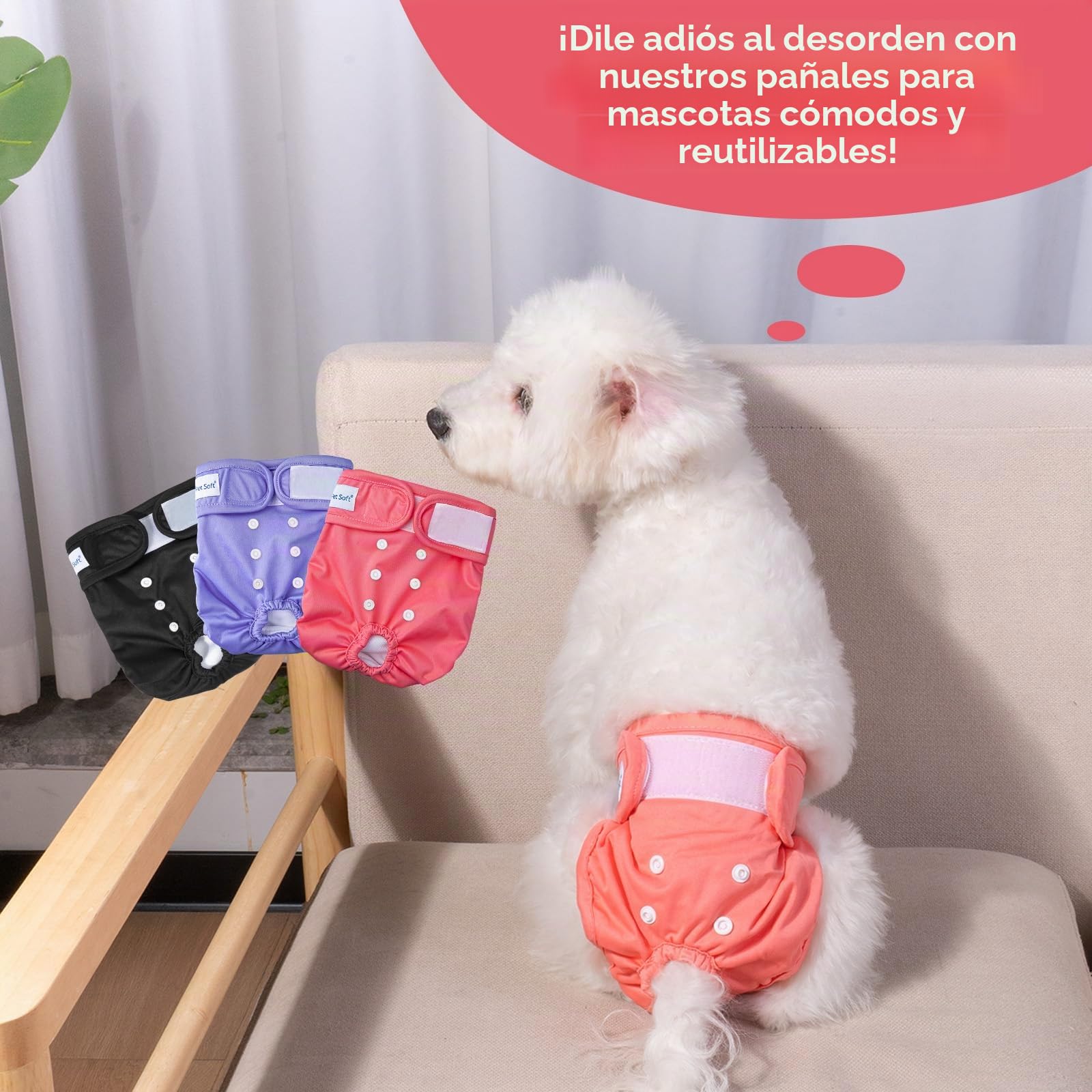 Pet Soft Pañales Perro Hembra, Pañales Lavables para Perros, 3 Paquetes de Braga para celo Perras (Sólido, L)