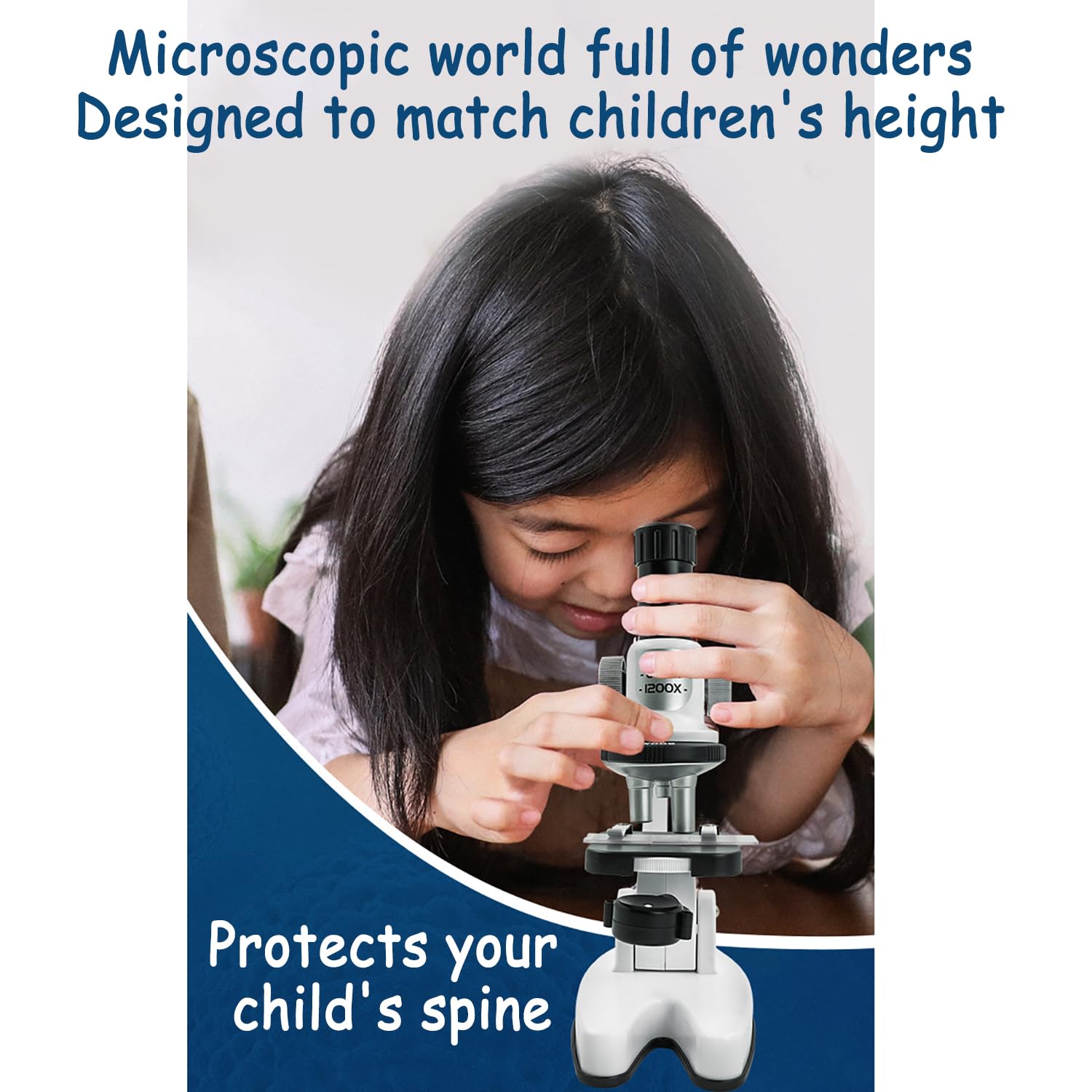 Microscopio per bambini a partire da 8, Smart Deluxe 1200x, con supporto cellulare, bianco