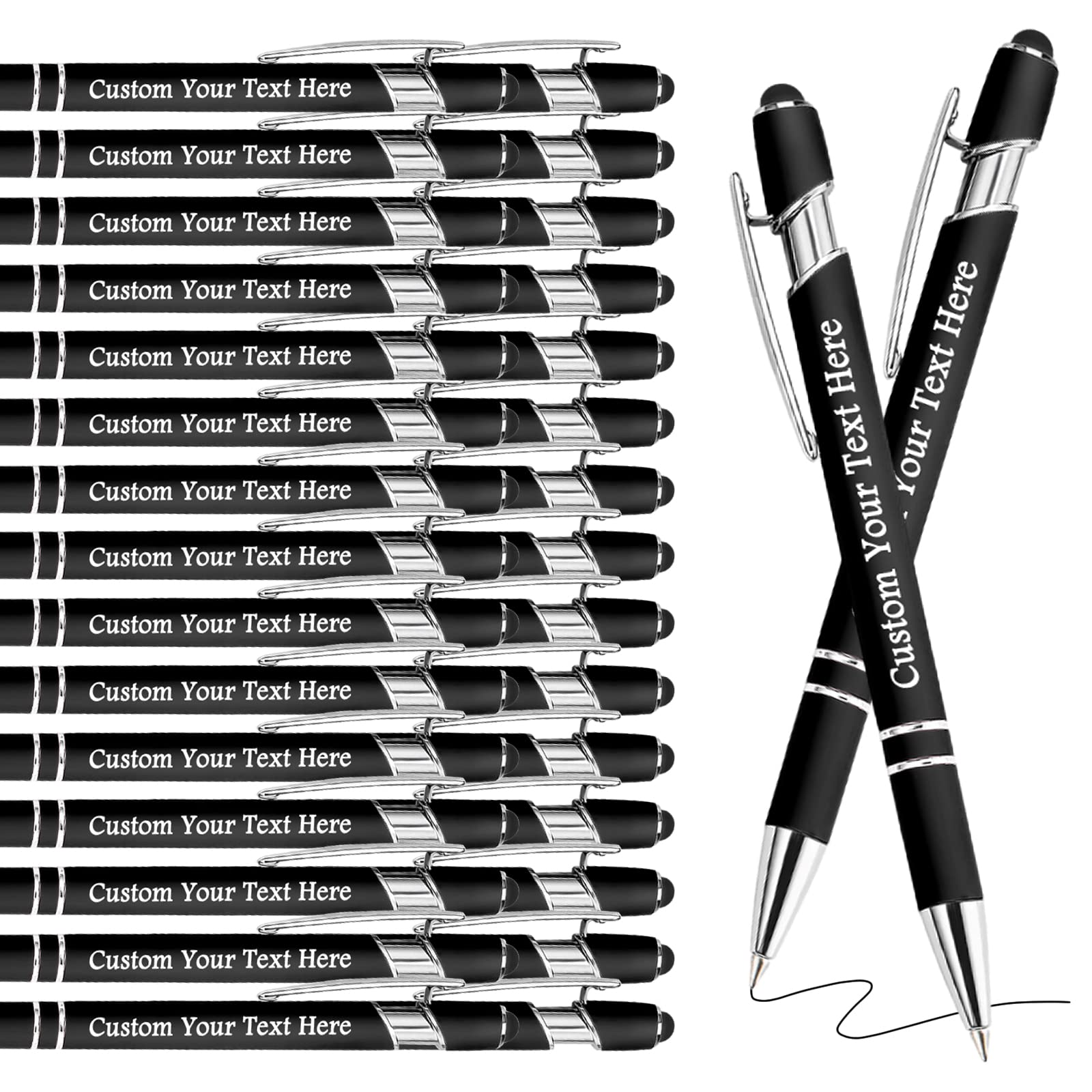 Personalised Pens Bulk Custom Pens with Logo Name 30 Pack Free Engraved Stylus Ballpoint Pens Customised Retractable Pen Message Text Gift for Men Women Black Ink Business Graduation Birthday Black โ image 1