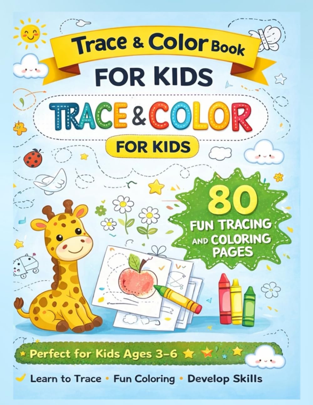 Trace & Colour Book for Kids level 1: 80 Fun Tracing and Colouring Pages using lines only
