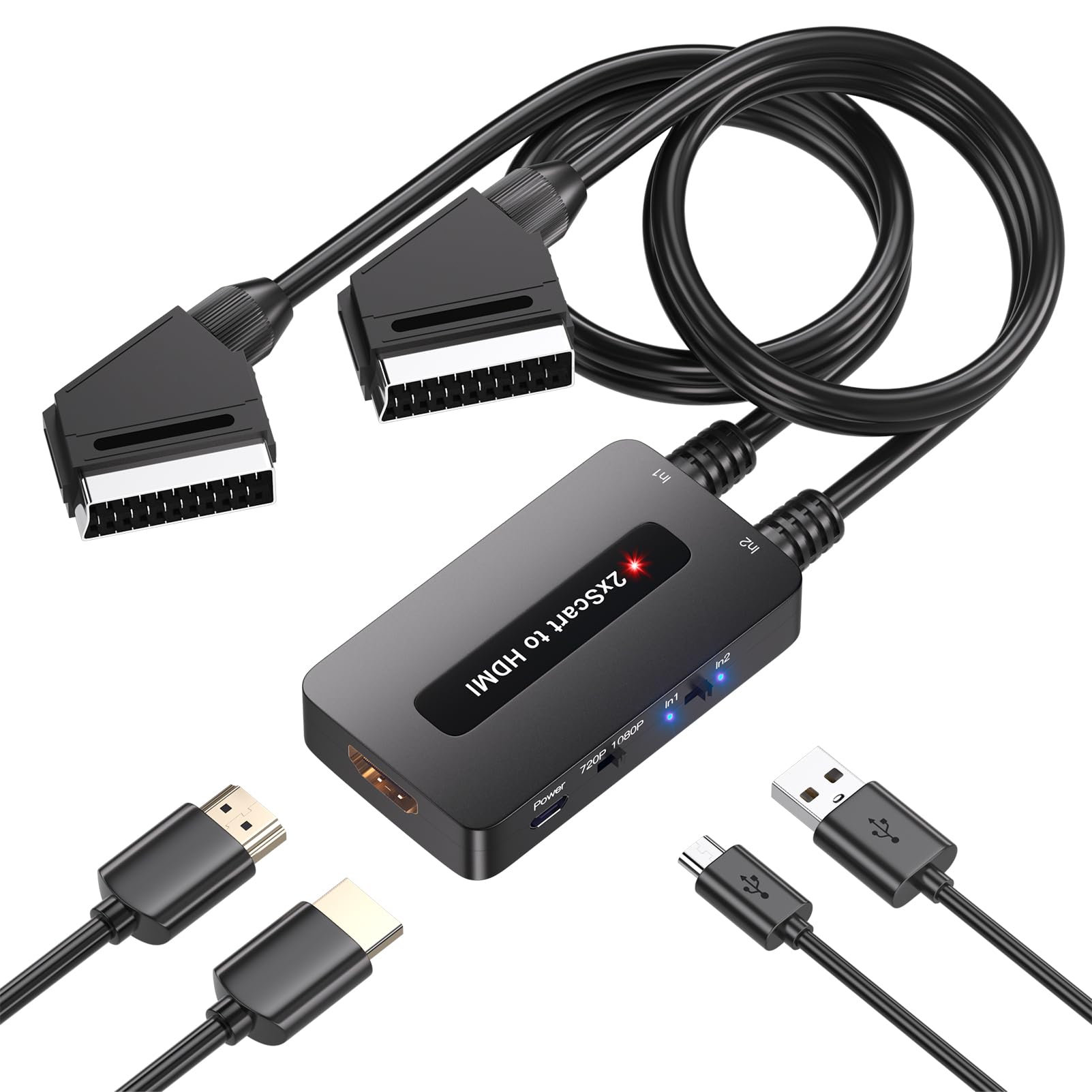 Convertisseur péritel double port vers HDMI avec commutateur de sortie 720p/1080p pour appareils péritels à afficher sur HDTV