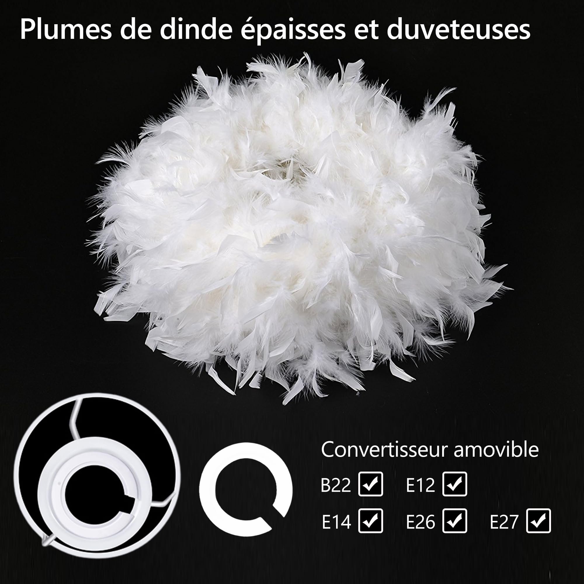 Waneway 40cm, Abat-jour Plume pour Lumière de Pendentif Lustre de Plafond, Abat-jour pour lampe suspendue ou lampe de table, Décoration pour Chambre à Coucher, Salon et Mariage, Blanc