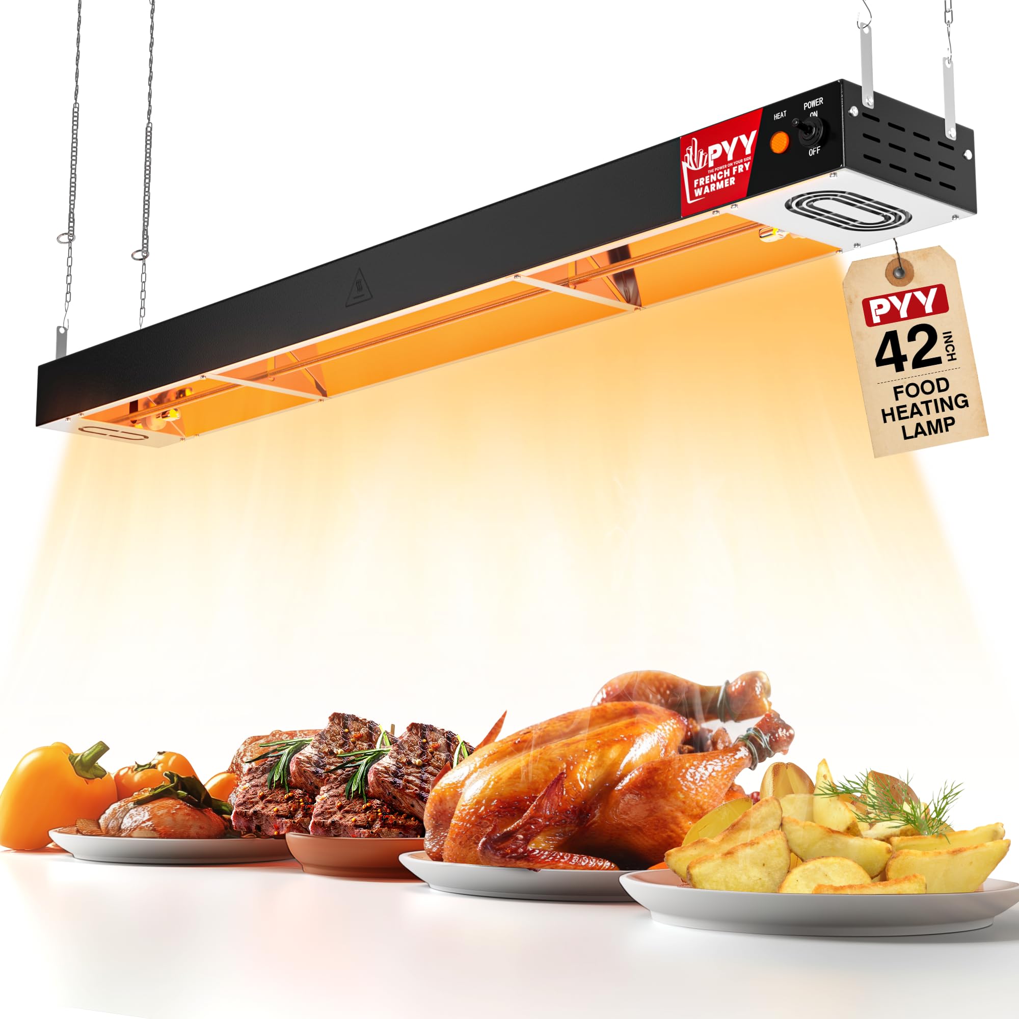 PYY Food Heat Lamp, 42 Inch Commercial Food Warmer Light, Stainless Steel Electric Strip Heater for Restaurant/Kitchen/Buffet/Cafeteria, Pass-Through