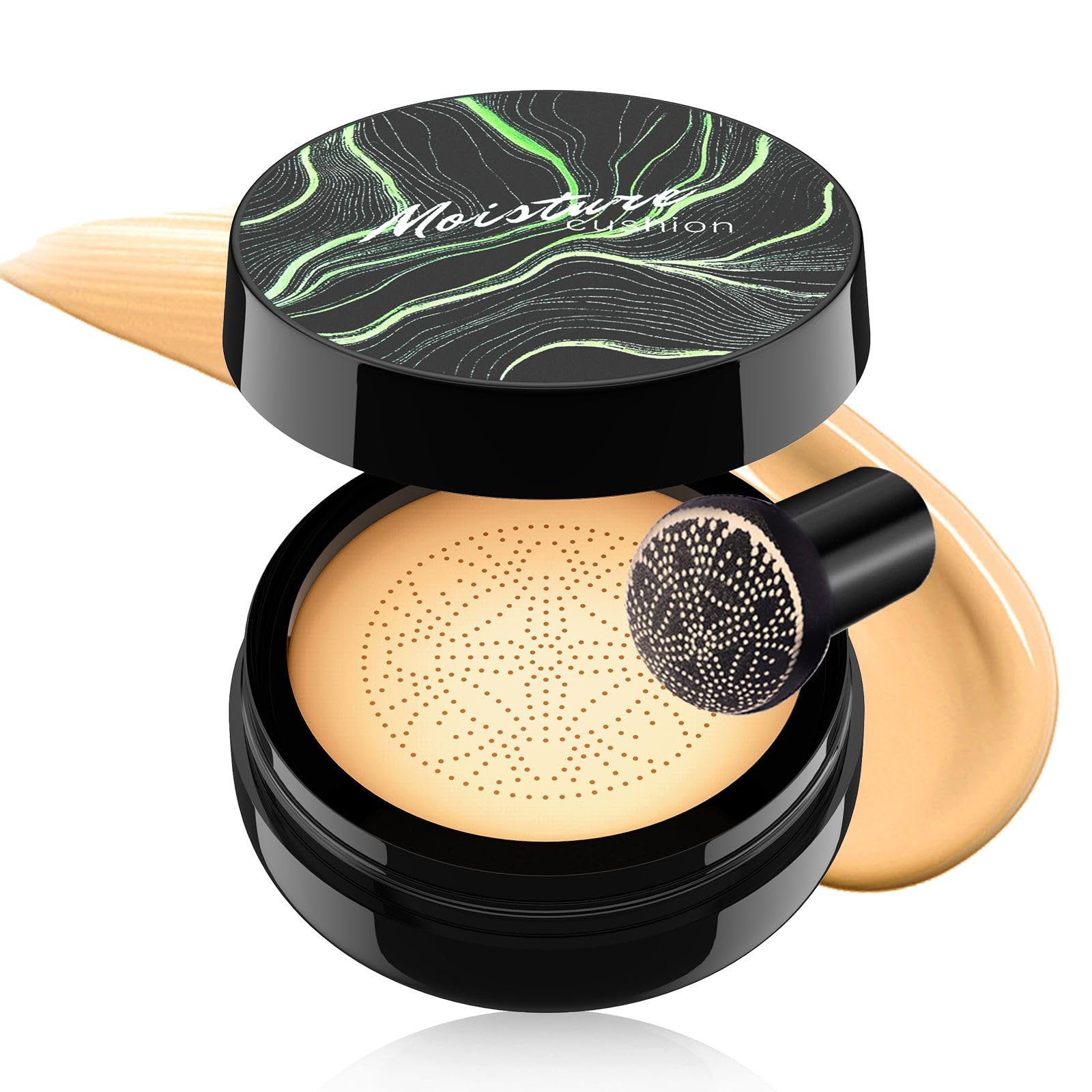 Mushroom Head Air Cushion CC Cream Strong Concealer, Moisturizing BB Cream Makeup Base Primer Even Skin Tone for All Skin Types, Face Makeup Cushion Foundation Long Lasting (Buff Beige)