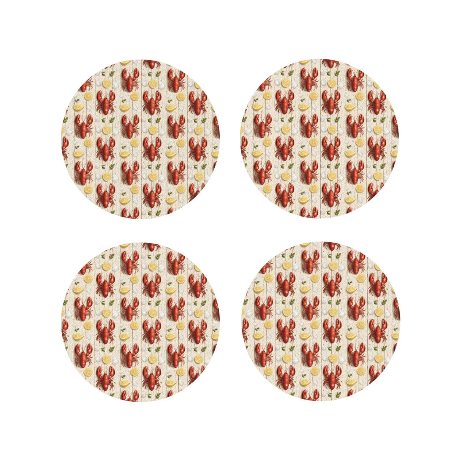 Smazdfxx Women's As Pic Leather Coasters Set Of 4 - Cute Lemon Lobster Print Lightweight Drink Coasters For Desk