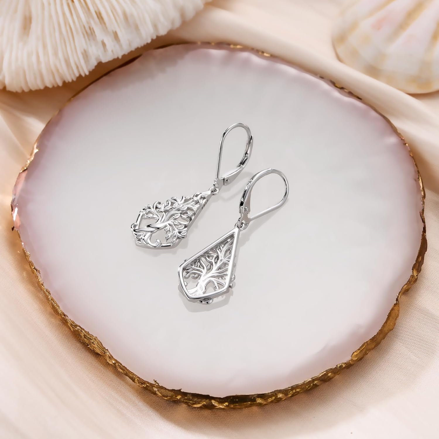 WINNICACA Sterling Silver Dangle Drop Earrings for Women Mom Flower Leverback Earrings Jewelry Christmas Anniversary Birthday Gifts