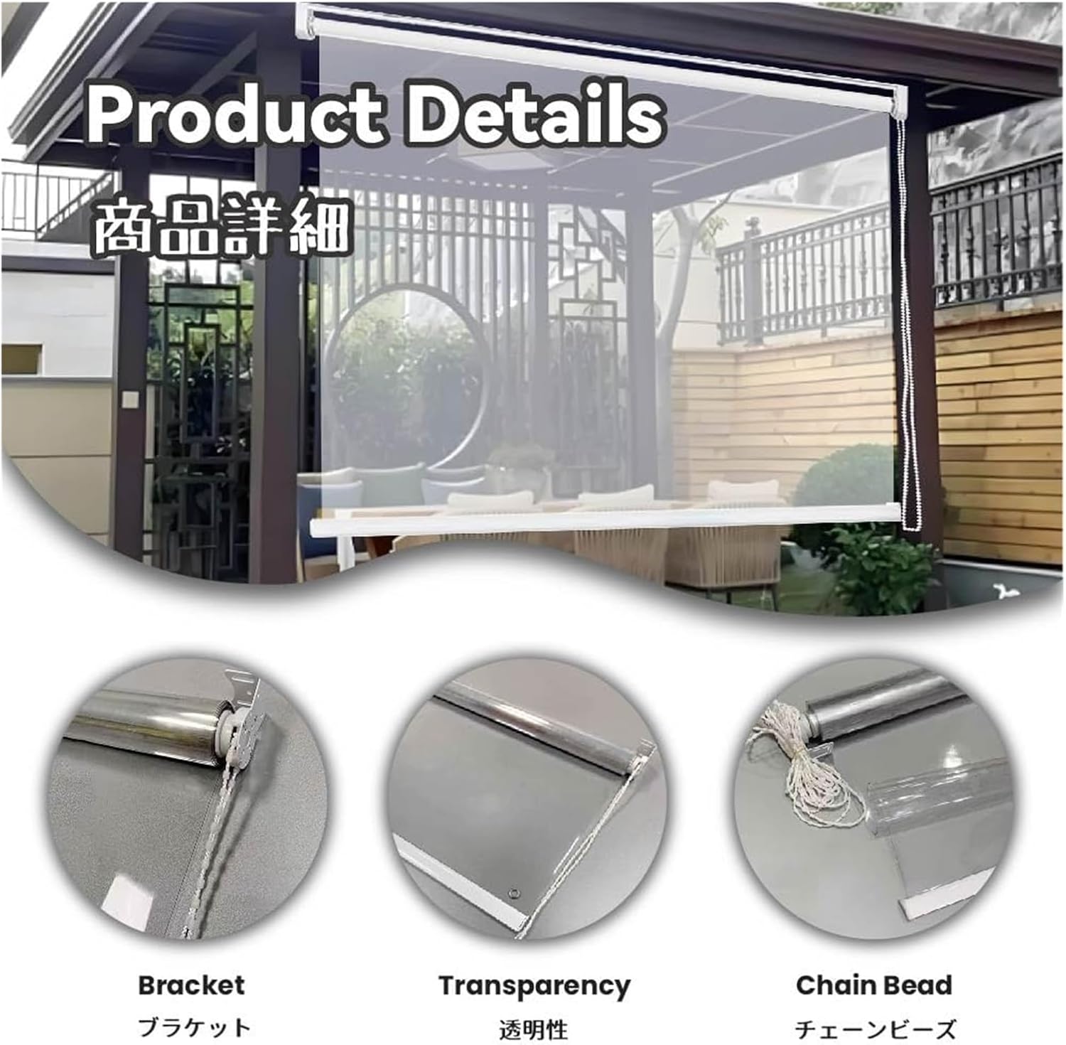 Heavy Duty Clear PVC Roller Shade Waterproof Windproof Transparent Blind for Pergola, Patio, Balcony, Garage, Entryways Blocks Drafts & Rain Thermal Insulation(107x120cm)