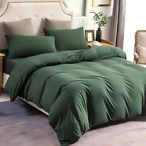 INDACORIFY Cotton Duvet Cover in Forest Green Boho Bedding 100% Cotton Washed Duvet Cover Queen Size Bedding Cover Custom Size Comorter Cover Set