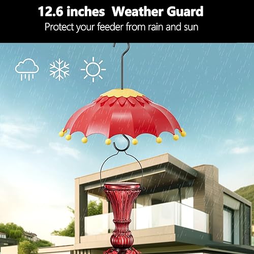 Miniatura 19 de Bafle de comedero de pájaros de 14 pulgadas con foso de hormigas, cubierta protectora de lluvia para comedero de pájaros grande con protector de Rojo