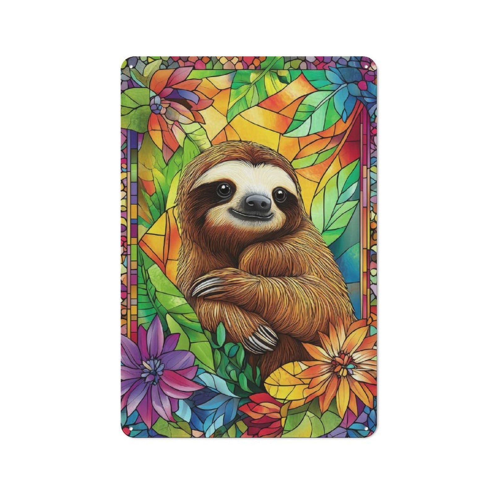Sloth in Stained Glass Printed Metal Sign 30x20cm for Café Or Restaurant, New-space Wall Decor for Café Owners And Decorators