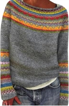 Fair Isle Sweater Retro Nordic Cable Crewneck Sweater Knit Vintage Sweater