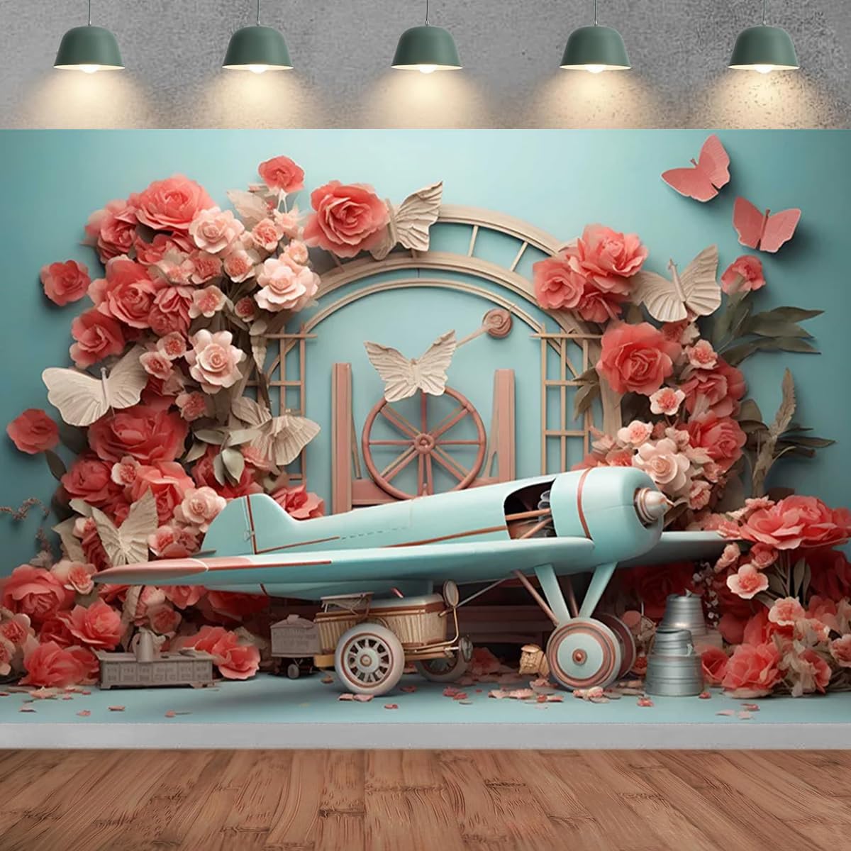 Flower Aircraft Travel Birthday Party Photography Background Pilot Birthday Party Backdrop Travel Birthday Cake Smash Portrait Decor Let The Adventure Begin Baby Shower Party Background