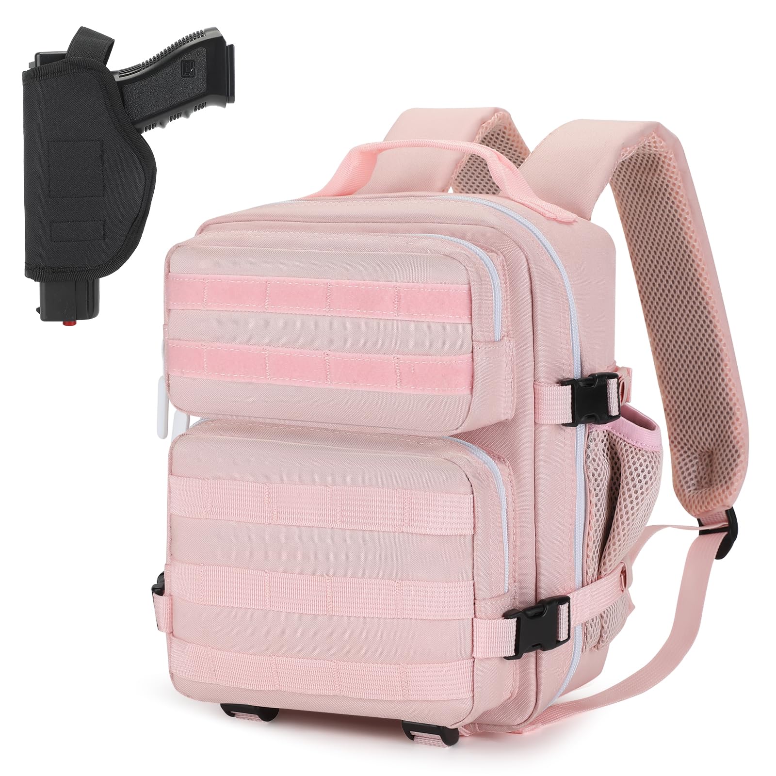 HUNTVP 9L Mini Tactical Backpack with Holster for Women - Small Military MOLLE Backpack for Sport, Hiking, Travel, Gym (Pink)