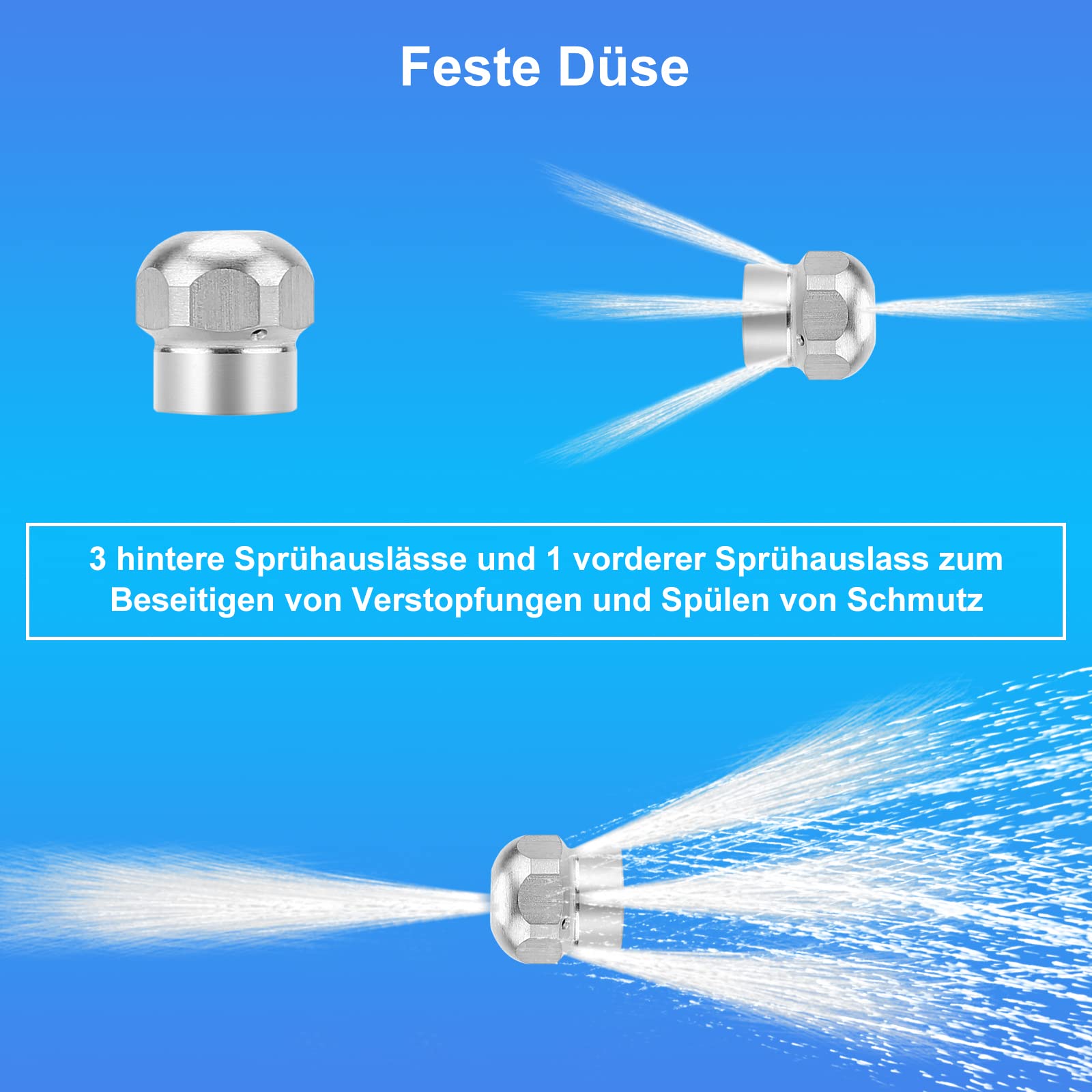 WADEO Hochdruckreinigungsschlauch 30 m, 200 bar, 60 °C, Rohrreiniger, geeignet für Kärcher K-Serie (K1-K7) und Lavor, inklusive Adapter