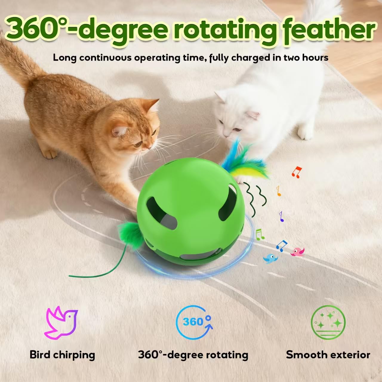 Muhhiba Interaktives Katzenspielzeug, Unregelmäßig rotierende Feder Katzenspielzeug Ball, Automatisches Kätzchenspielzeug, Perfekt für gelangweilte Indoor-erwachsene Katzen