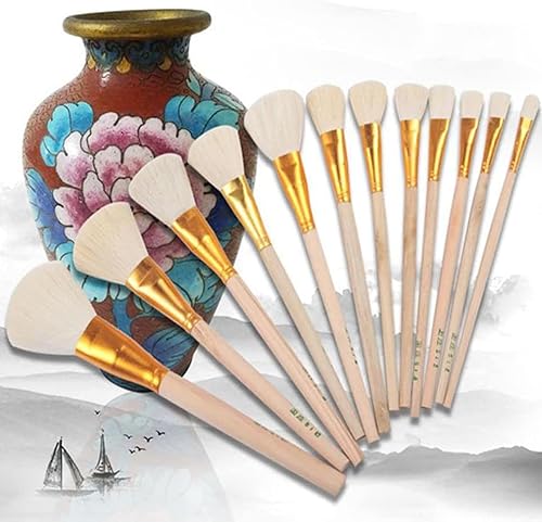 Juego de 12 pinceles de lana de cerámica para esmalte de cerámica, pintura de acuarela, manualidades, pintura de bricolaje, suministros de arte