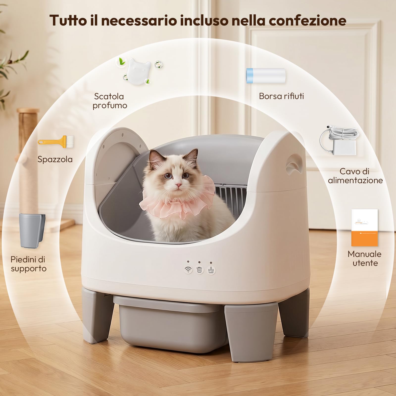 Jummico Lettiera Gatto Autopulente, Lettiera Autopulente per Gatti Aperta, Controllo APP / 15 Giorni senza Rimuovere le Feci/Design Anti-Pizzicamento, Lettiera Smart adatta per Gatti da 1,5 a 10 kg