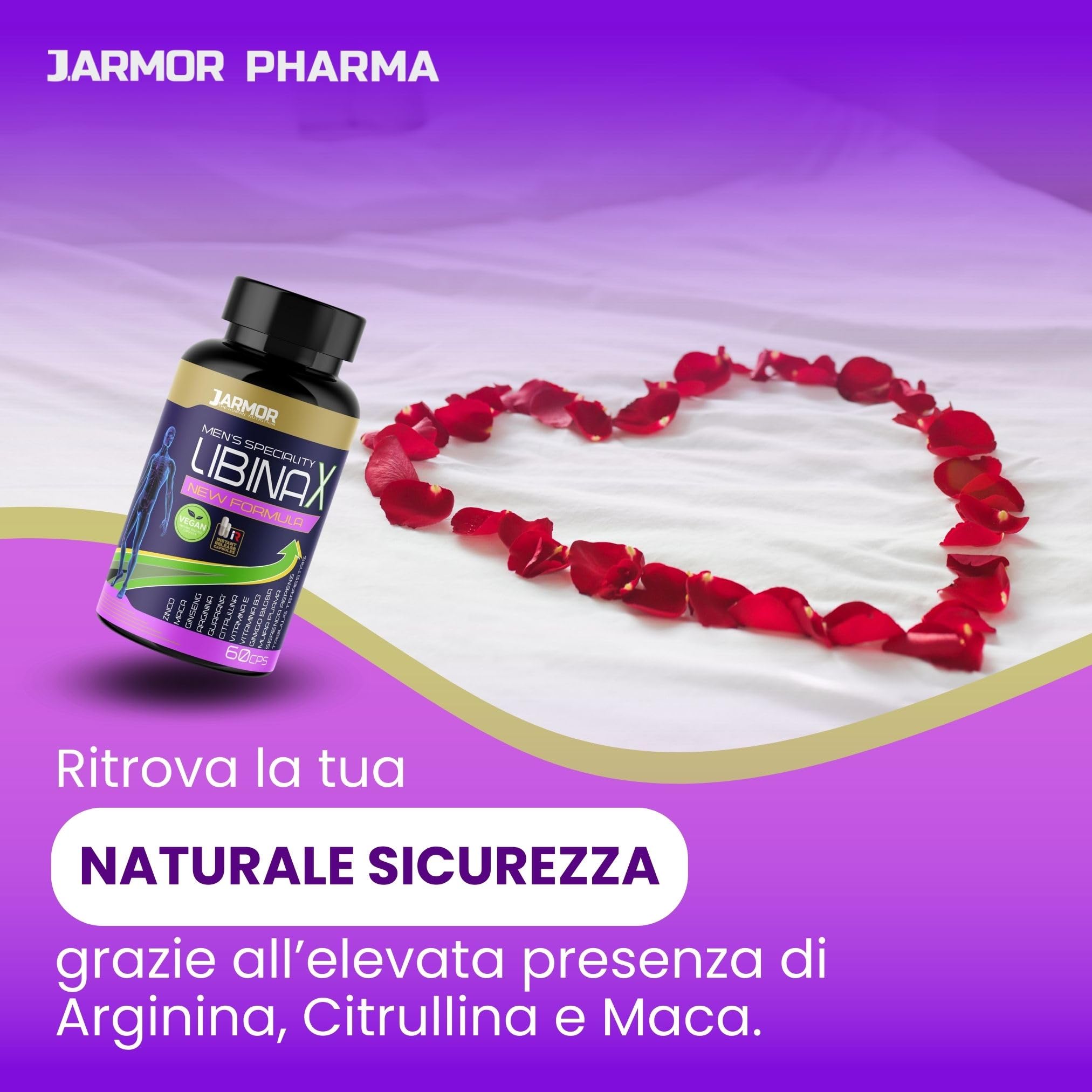 Libinax Integratore Uomo Vitalità Maschile – L-Citrullina, L-Arginina, Tribulus, Maca, Ginseng, Muira Puama, Ginkgo, Serenoa, Guaranà, Zinco e Vitamine – 60 Capsule