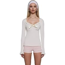 Dolls Kill Forever Yours Long Sleeve Top by Sugar Thrillz Womens Cropped Lace Trim Top with Satin Bow Detail