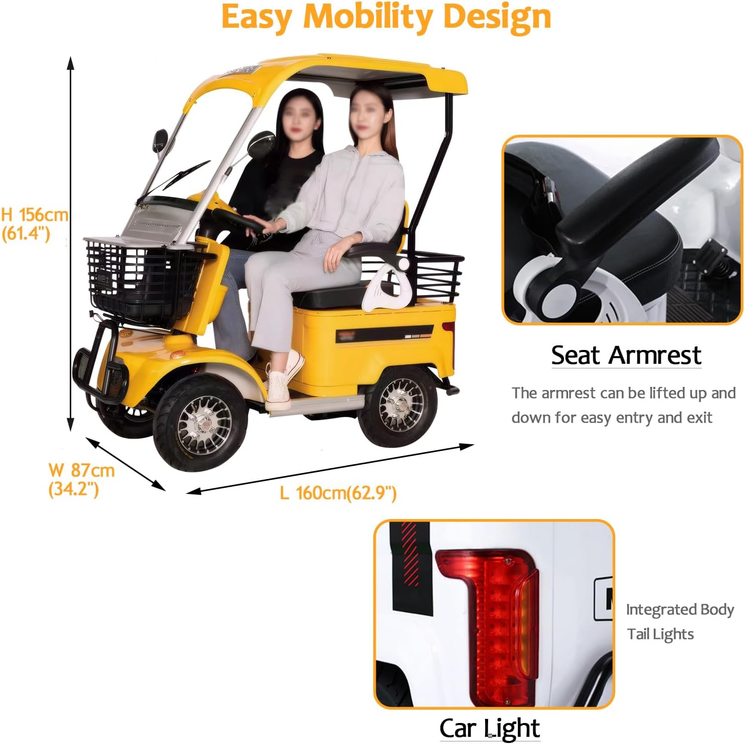 Electric Golf Cart, Mobility Scooter with Independent Suspension for Golf Hunt Scenic Spot Hotel Beach, School and Farm