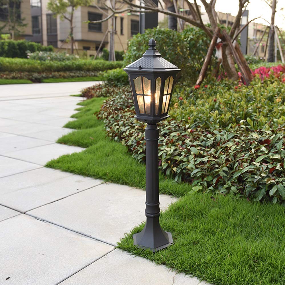 QUSYZD Lamp Post Lights Outdoor, Rustic Black Lawn Floor Torch Lights Courtyard High Pole Street Column Lamp Outdoor Lamp Post Lights Ip55 Waterproof Aluminum Glass Pillar,
