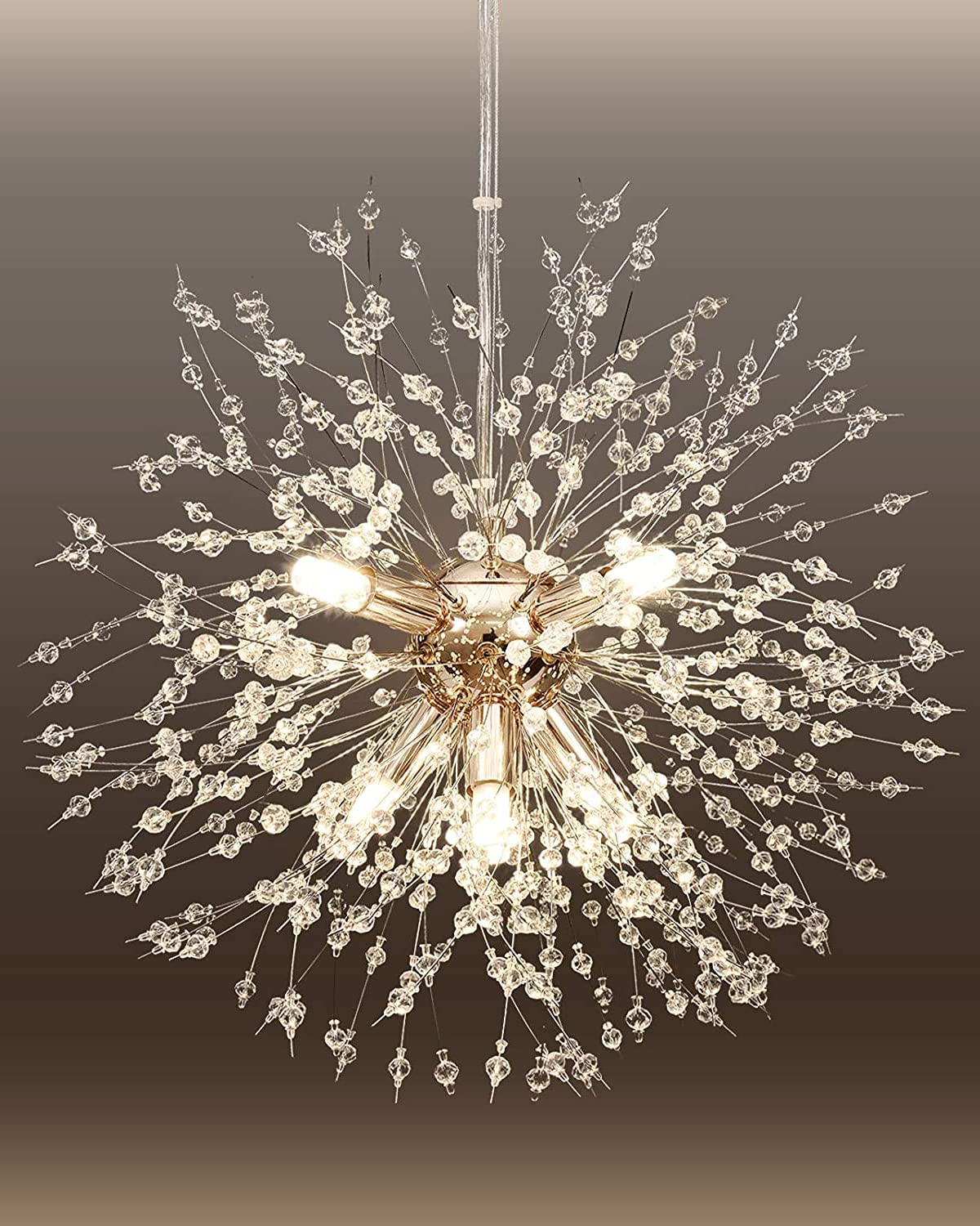 LISM Modern Chandelier Crystal Pendant Lighting, Dandelion Firework Chandelier Sputnik Ceiling Light Fixture for Dining Room,Living Room, Bedroom.(8-Lights, Dia 15.7 Inch) (Gold)