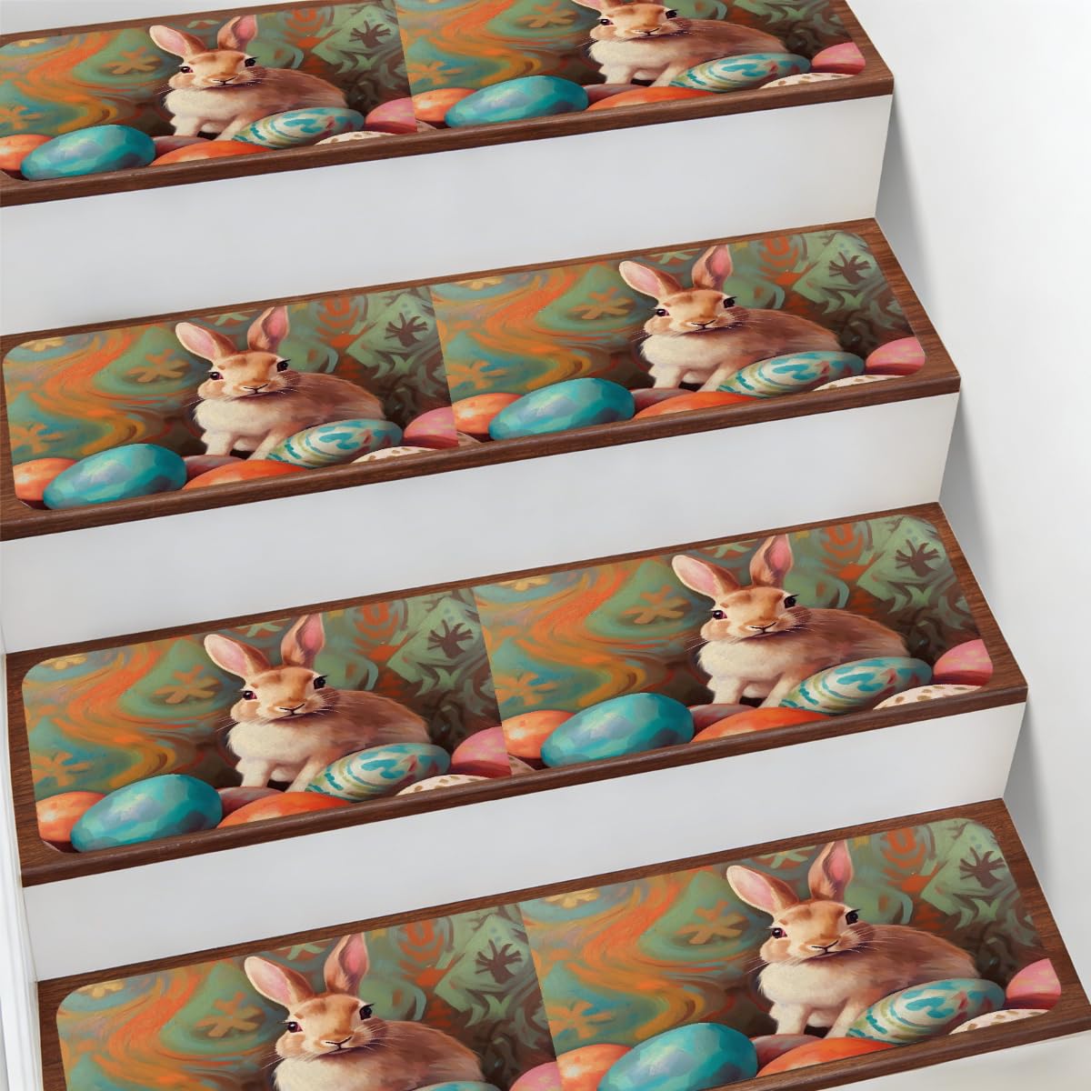 Alfombra para escaleras Mexpekil 7.8x30 con diseño de Pascua antideslizante para niños y mascotas