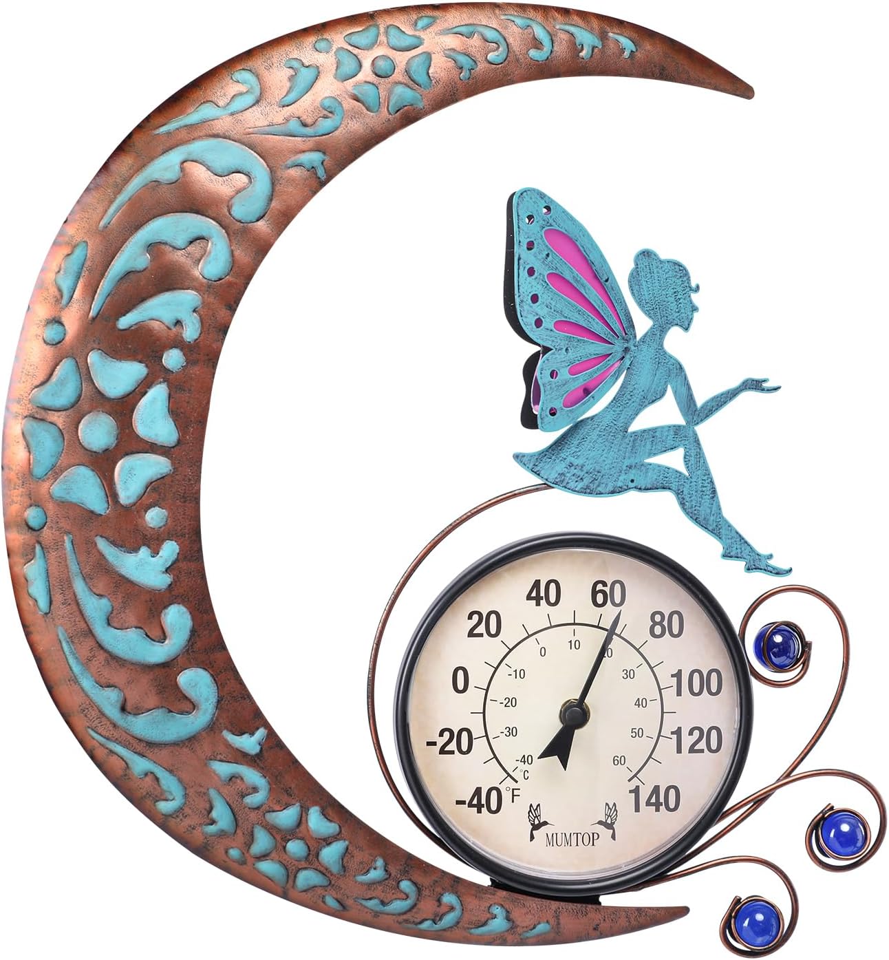 MUMTOP 16 Inch Fairy Indoor Outdoor Thermometer, Large Number Decorative Wall Mounted Thermometer for Patio, Yard, Garden