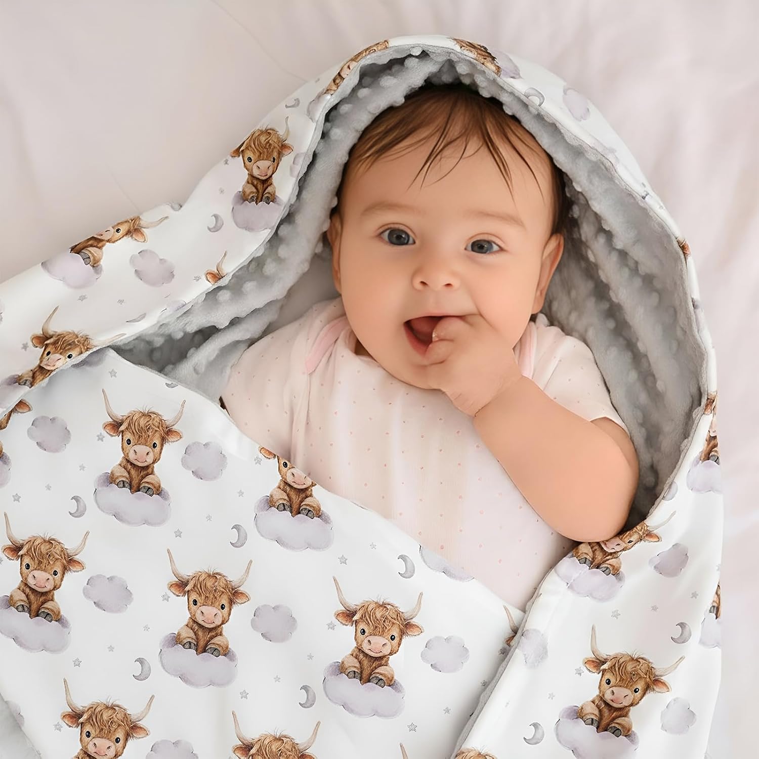 Lounsweer Highland Cow Baby Blanket for Kids Western Clouds Farmhouse Cow Toddler Soft Blanket with Double Layer Dotted Backing for Nursery Newborn Baby Crib, 30"x40" - Image 7