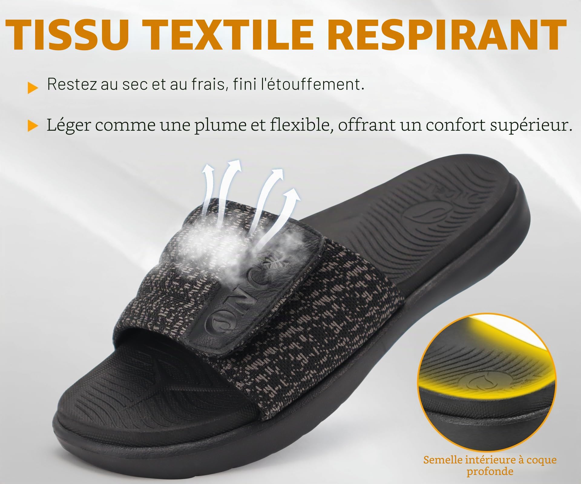 ONCAI Sandales Homme à Bout Ouvert, Chaussures de Plage à Sangle Réglable, Claquettes d'Été avec Semelle Anti-Dérapante et Imperméable en Caoutchouc, Tailles EU 40-49