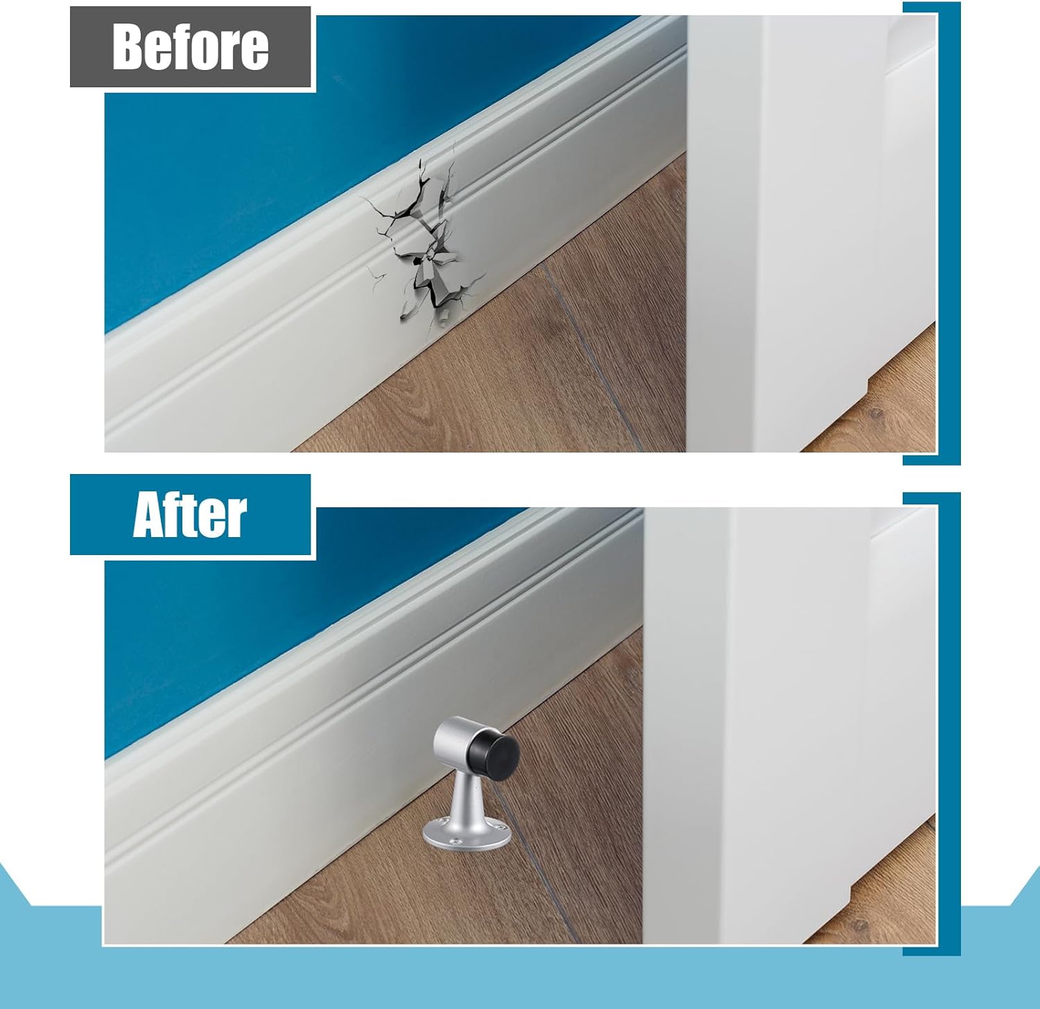 Yaocom 4 Pack Heavy Duty Floor Mounted Door Stop 3 in Aluminum Commercial Grade Door Stopper with Rubber Bumper & Stainless Steel Screws (Sliver)