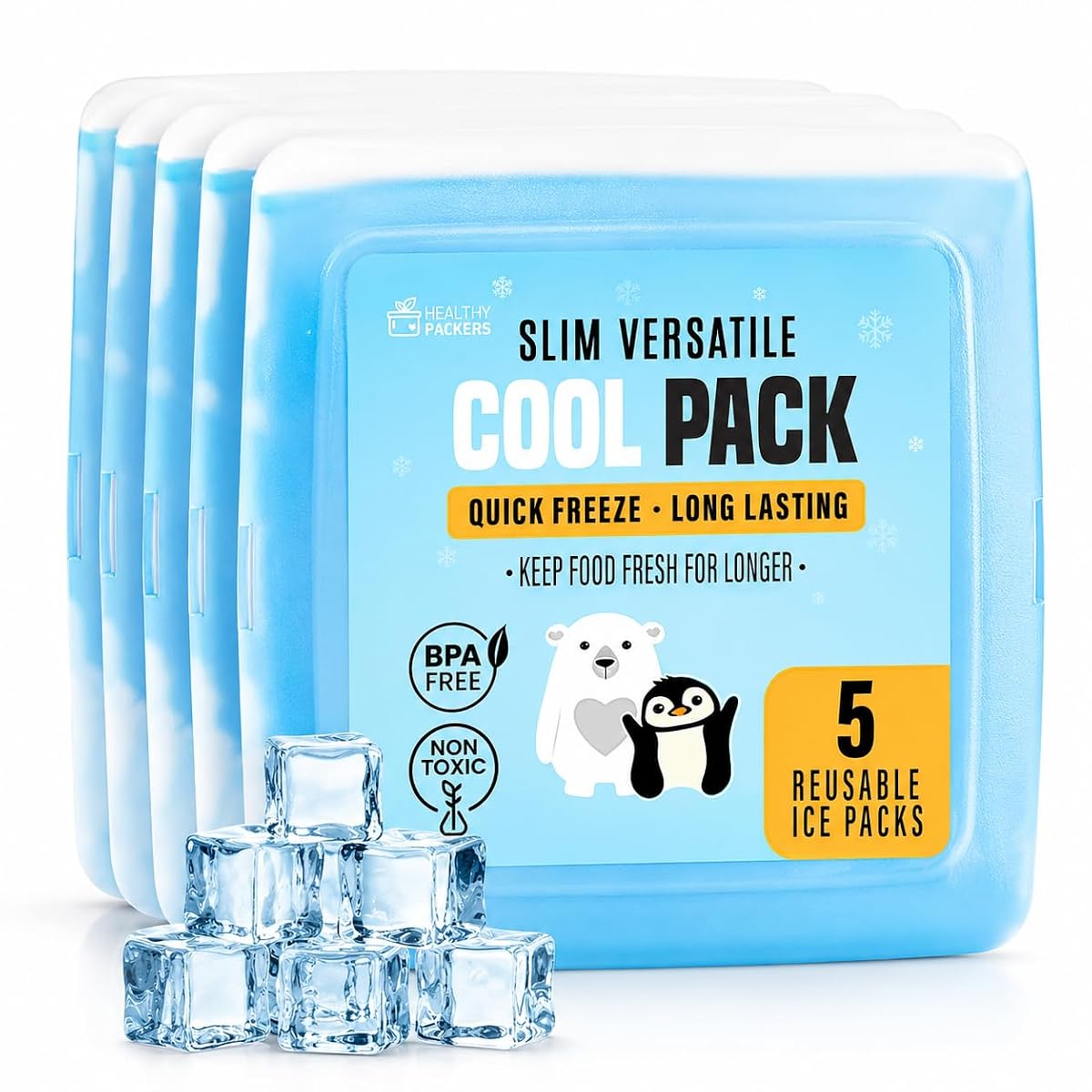 Ice Pack for Lunch Box - 5 Ice Packs Slim & Long-Lasting Freezer Packs for Your