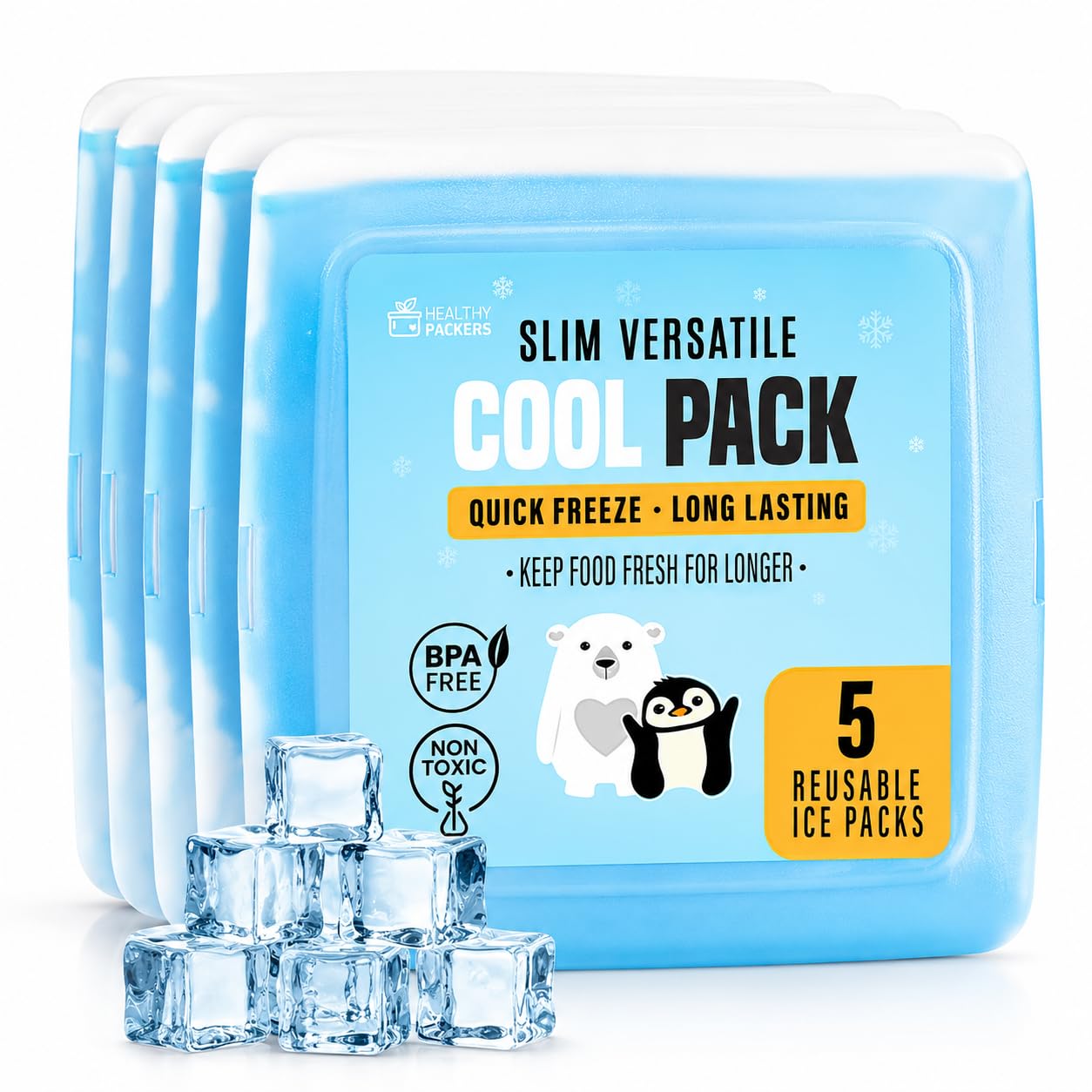 Ice Pack for Lunch Box - 5 Ice Packs Slim & Long-Lasting Freezer Packs for Your Lunch or Cooler Bag