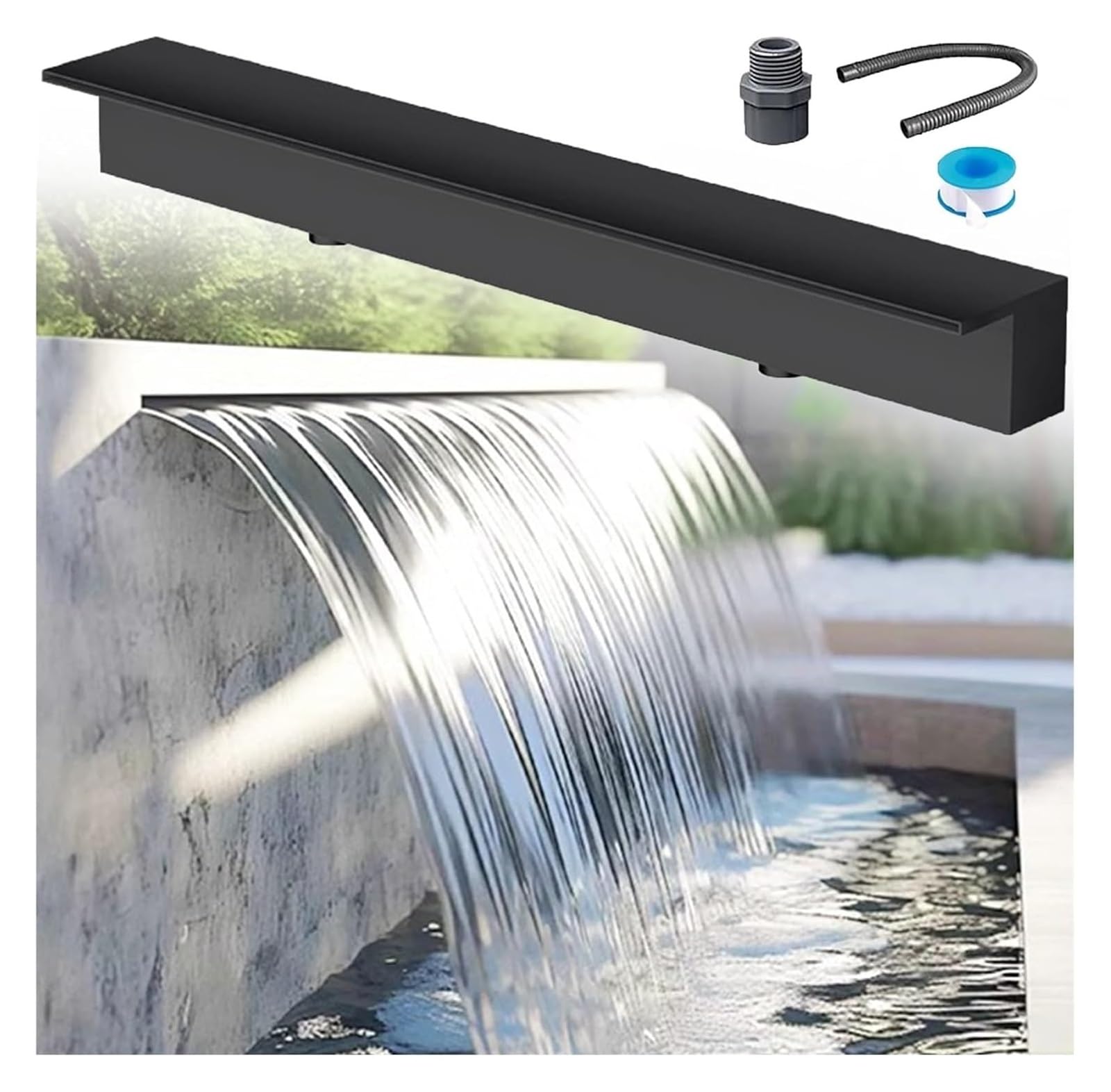 Générique Kit de Cascade pour Bassin, Tuyau ondulé Robuste, Fontaine/Cascade extérieure en Acier Inoxydable - Déversoir de 130 cm (51,2 po) pour Jardin, Bassin, Cour, ter