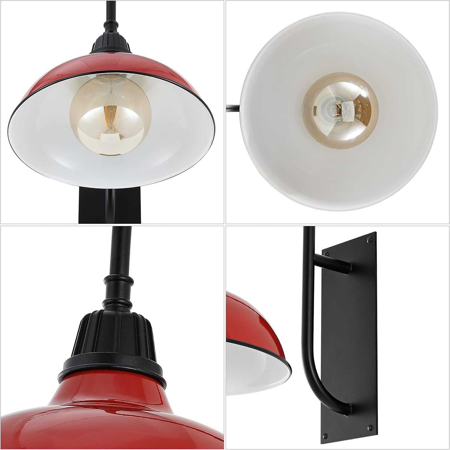 JONATHAN Y 12.25" Red/Black 1-Light Farmhouse Gooseneck Outdoor Wall Sconce Lamp, with Black Metal Bowl Shade, Industrial Iron LED Porch Light for Patio Garage Entryway (JYL7614E)