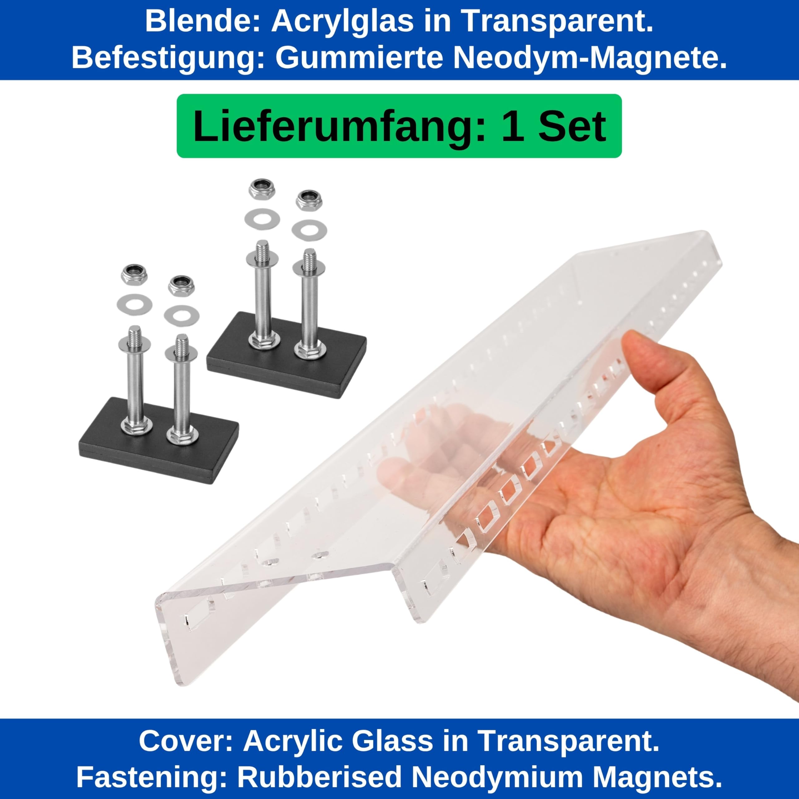 Herdknopf Kindersicherung, 1 Set, aus Acrylglas, in Transparent, Babysicherung mit Magnetbefestigung, Schutz für Standard Herde mit max. 48 cm breiter Schalterreihe, Herdknöpfe Schalter Abdeckung