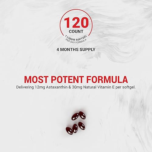 Miniatura 7 de Naturalis Astaxantina de Nueva Zelanda (12 mg)  Mejorado con vitamina E natural  Sin OMG, soja y gluten  120 cápsulas blandas (suministro de 4 meses)