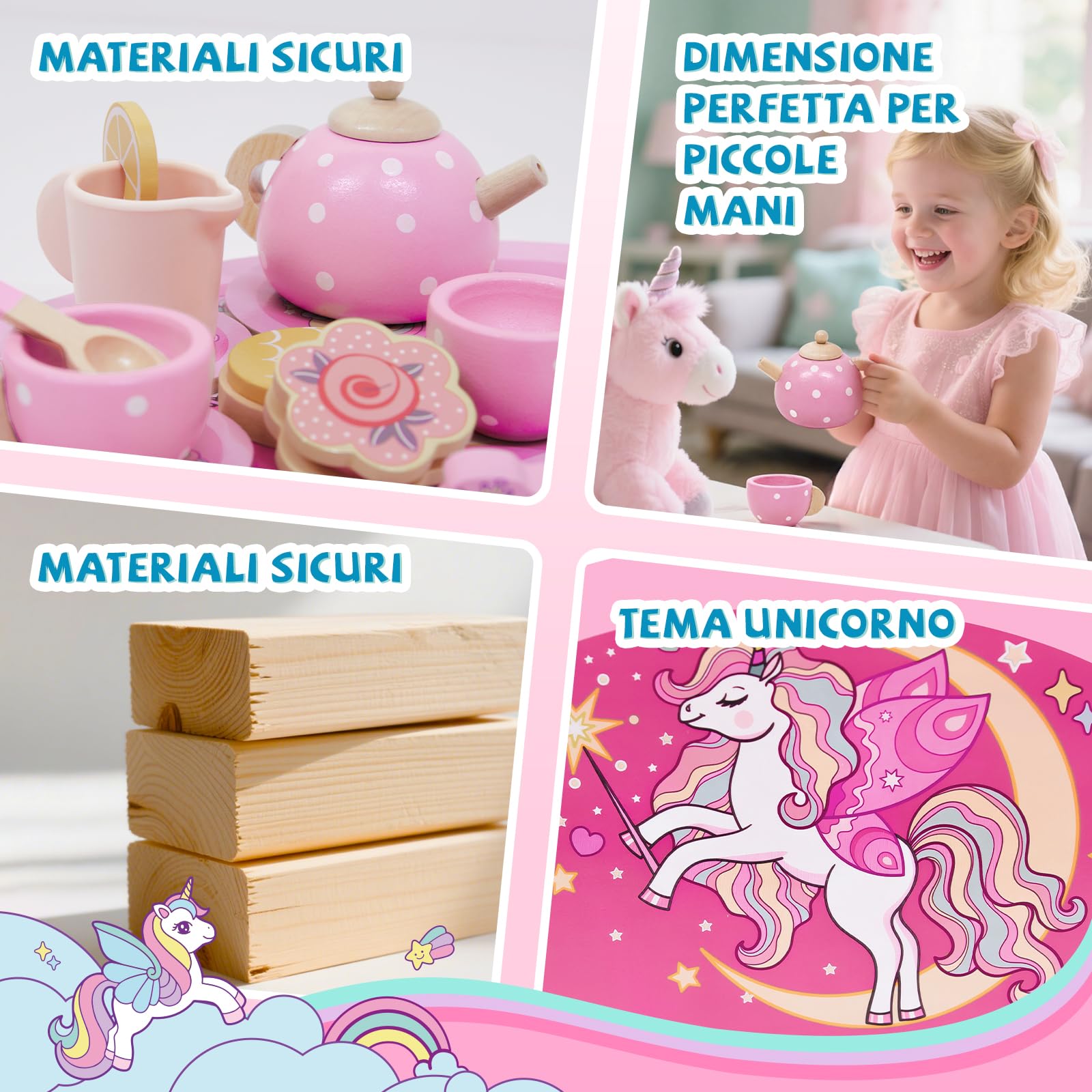 Unicorno Set da Tè Giochi in Legno, Accessori Cucina Bambini Legno, Gioco Ruolo Tea Party Montessori Educativo, Unicorno Bambina Regalo 2 3 4 5 6 Anni, Giocattoli Giochi Bambina Bimba 2 3 4 5 6 Anni