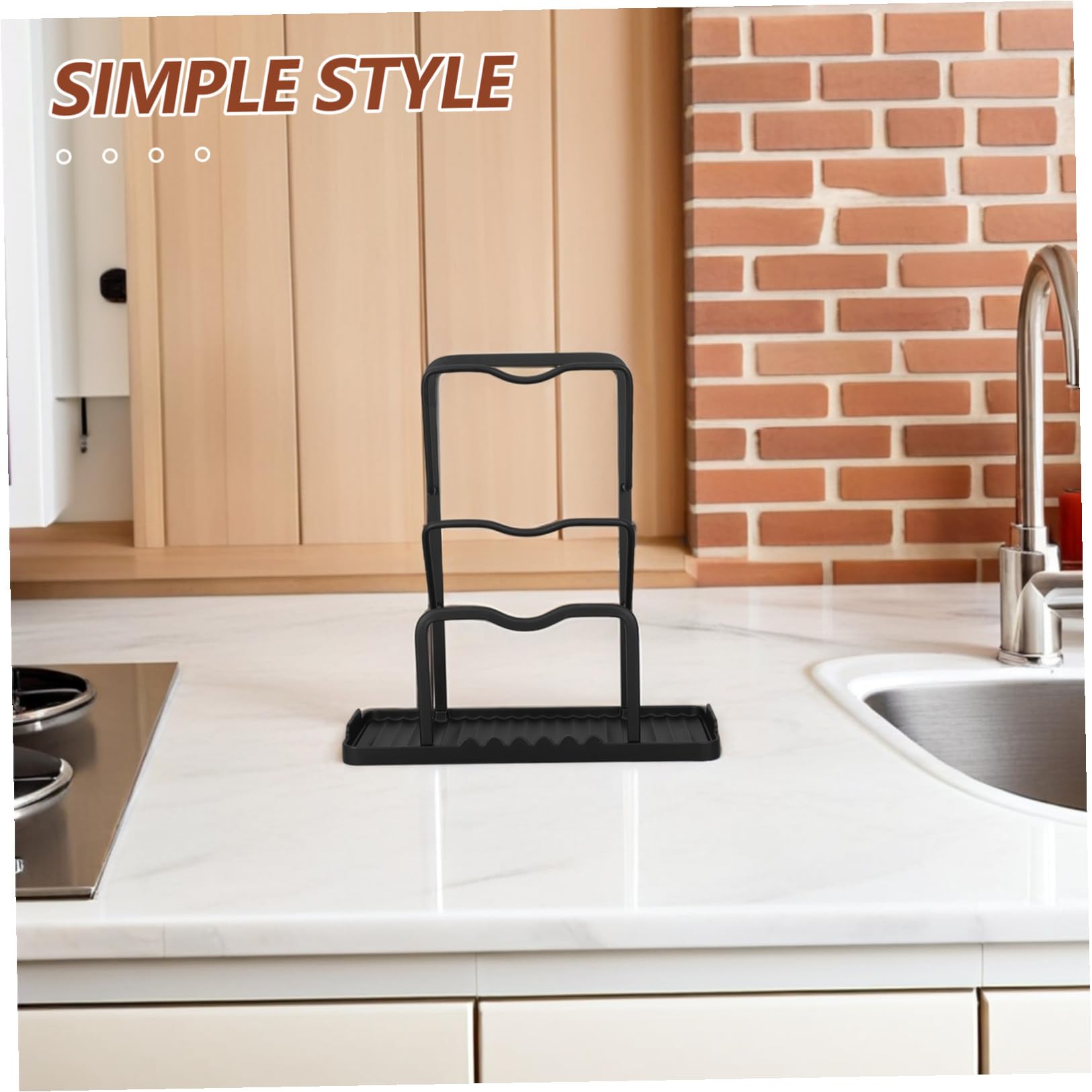 Organizador de Tapas de Ollas para Cocina Moderno de Aluminio Espacial Negro, Estable 3 Niveles, Adecuado para Encimera y Almacenamiento