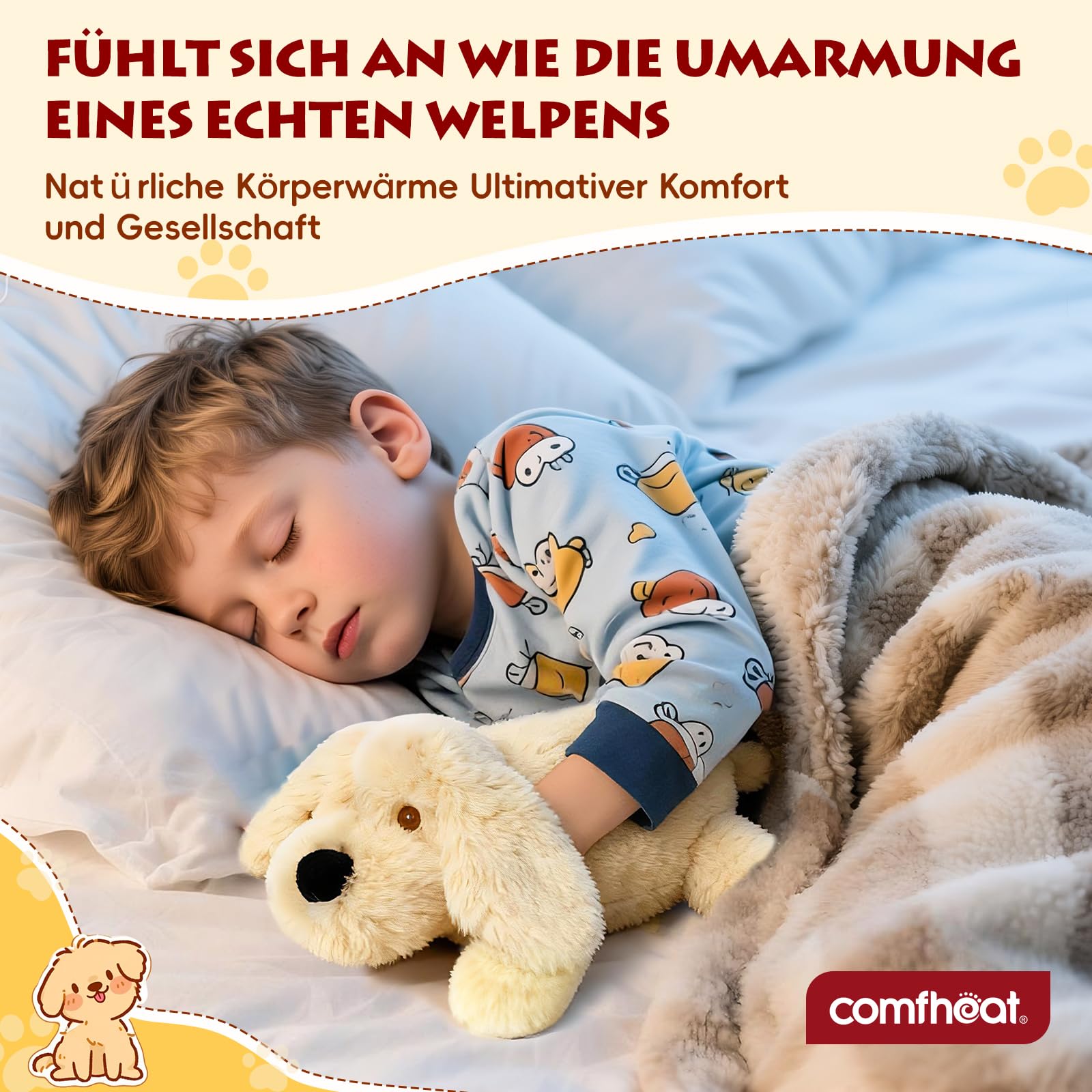 Mikrowellen-Wärmekissen Plüschhund Golden Retriever | Waschbarer Wärmebeutel, lindert Krämpfe, Bauchschmerzen und Anspannung, kindersicheres Kuscheltier für Geschenkzwecke