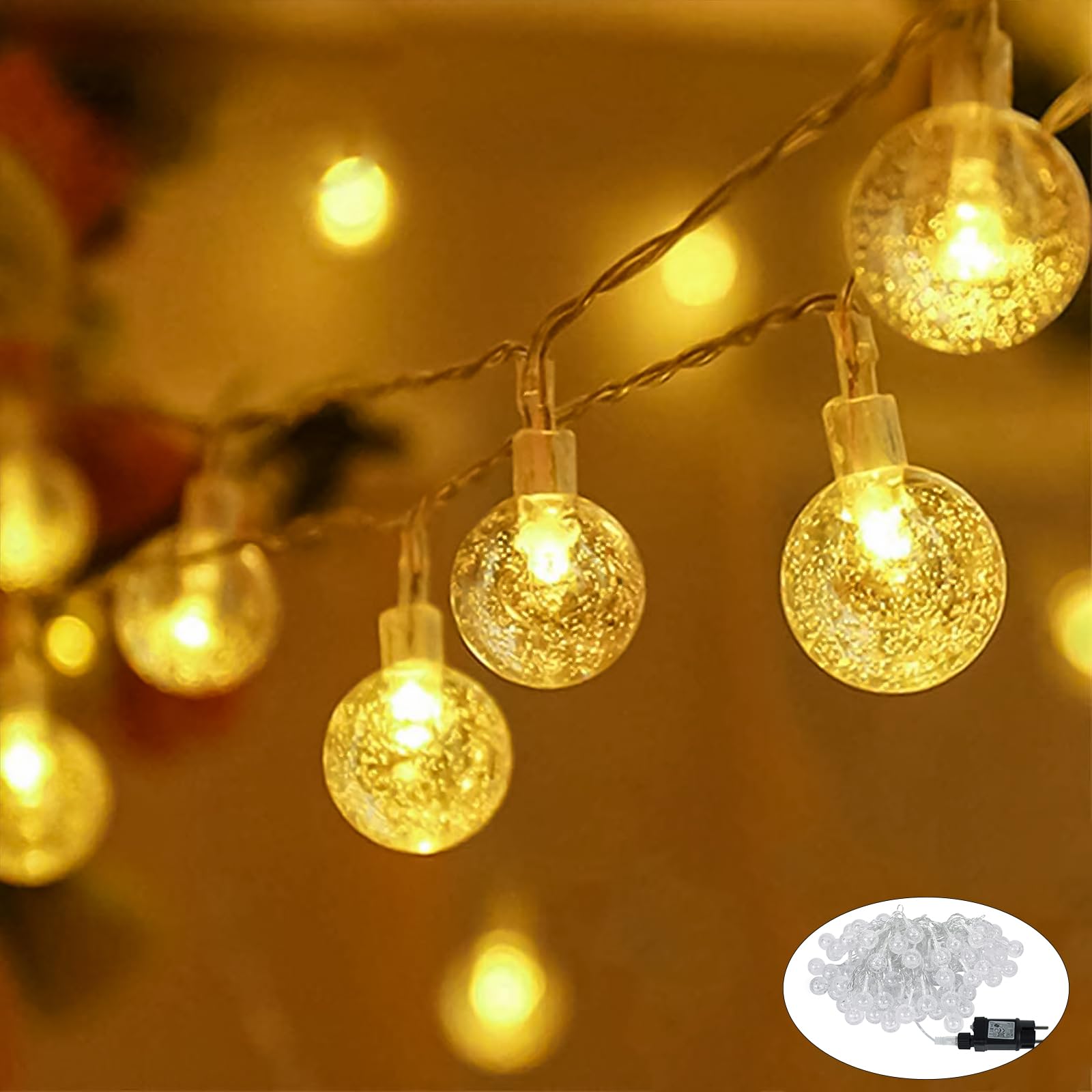NAIZY Catena di Luci a LED a Sfera 30m Bianco Caldo 8 Modalità Catena Luminosa a LED per Natale, Matrimonio e Feste, Linea Trasparente