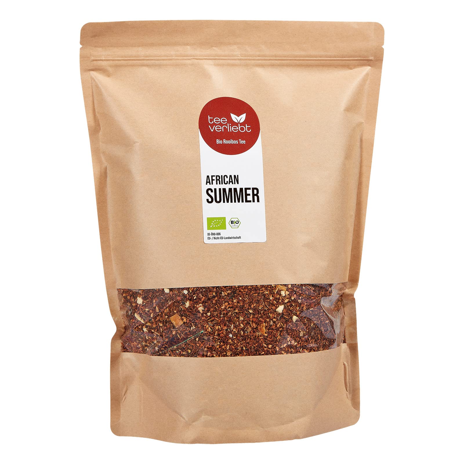 FRUTEG Té orgánico Rooibos TEA Africano verano 1000 g | Perdedor bio rotbrush té | Gusto exótico a naranja y mango | De cultivo orgánico | 1 kilogramo
