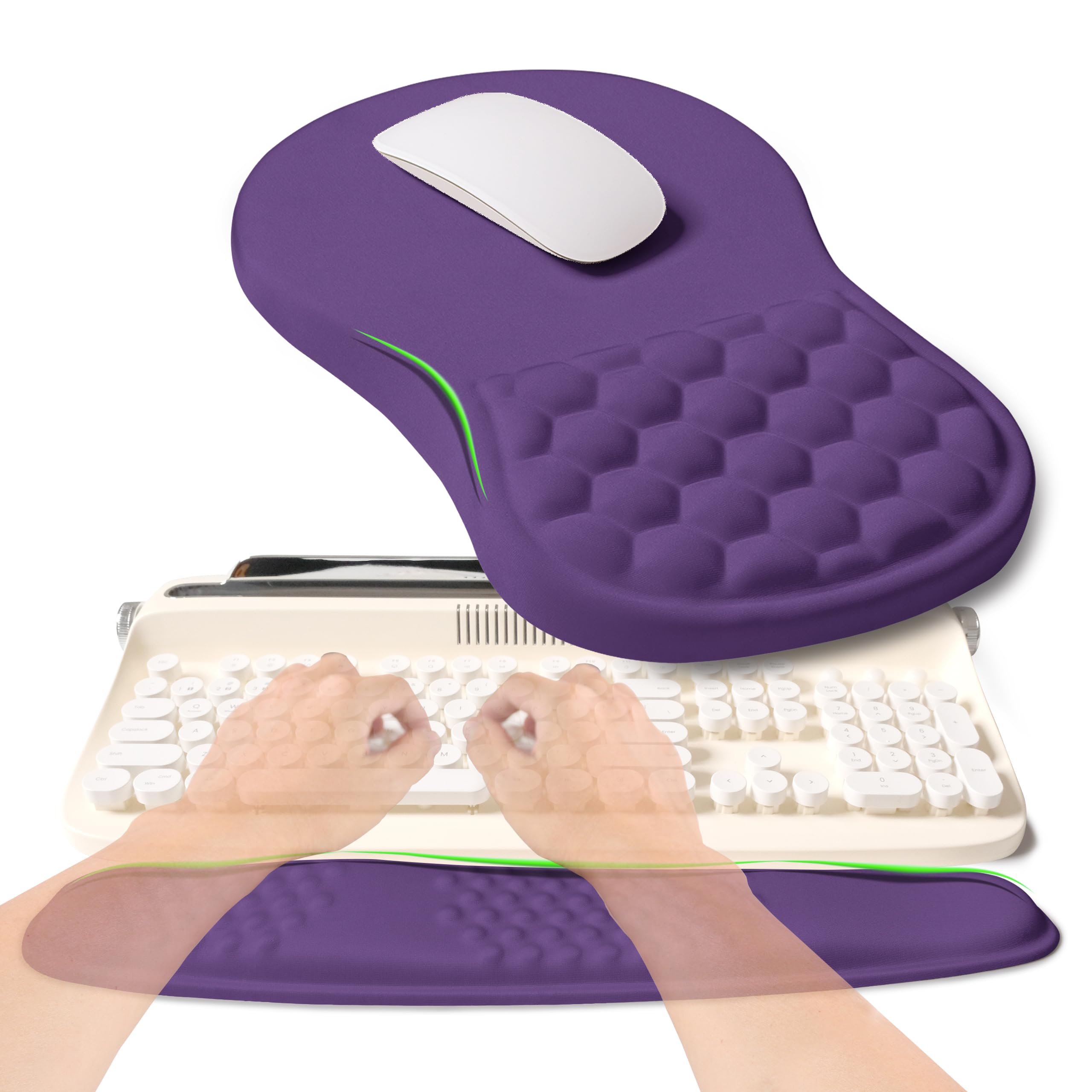 2-in-1 Ergonomic Set Wave Rise Keyboard Wrist Rest and Massage Bulge Slope Mouse Pad Wrist Support Cushion Memory
