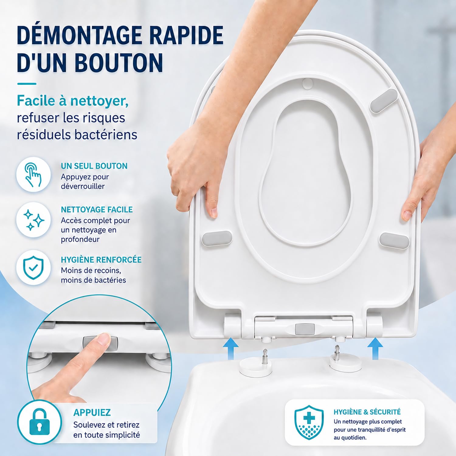 Abattant WC Familial Forme en D, Lunette de Toilette avec Siège Enfant Magnétique, Frein de Chute et Charnière Réglable, Siège de Toilette pour Adultes et Enfants, Démontage Rapide - Blanc