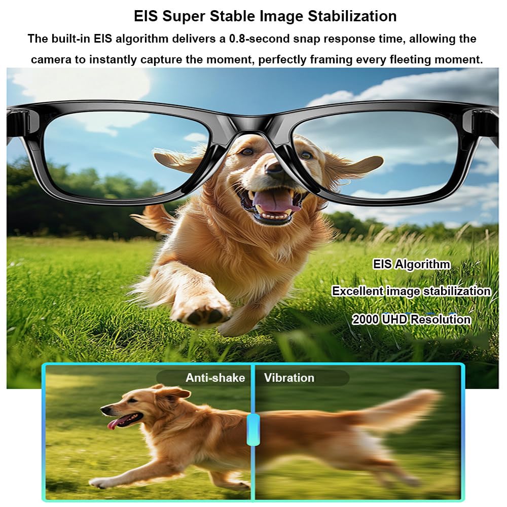 Gafas Antiluz Azul,Grabación De Fotos Y Vídeos De 800W,Reconocimiento Y Traducción De Imágenes Inteligente con IA,con Asistente De Voz,Diseño Abierto,para Viajes,Trabajo Y Negocios Black