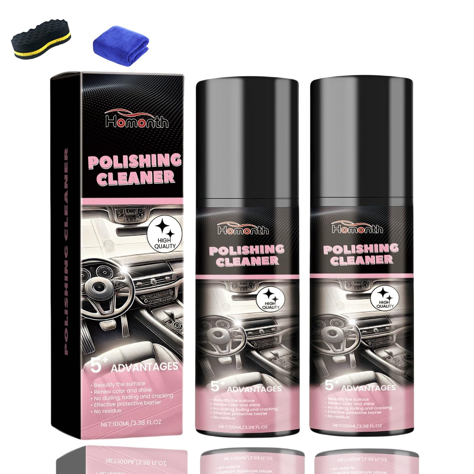 Liocwocne One Color Polishing Cleaner Car Interior Spray, 2025 New Polishing Cleaner Car Interior, Cleaning, Decontamination, Interior Multi-Purpose Cleaner 100Ml(2Pcs)